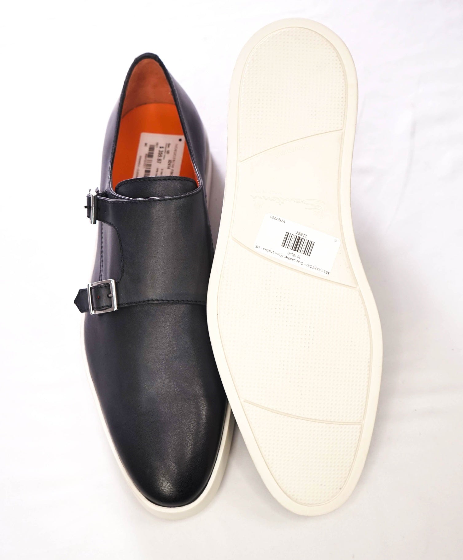 $850 SANTONI - Gray Leather Monk Loafers Sneakers - US 10 (9UK)