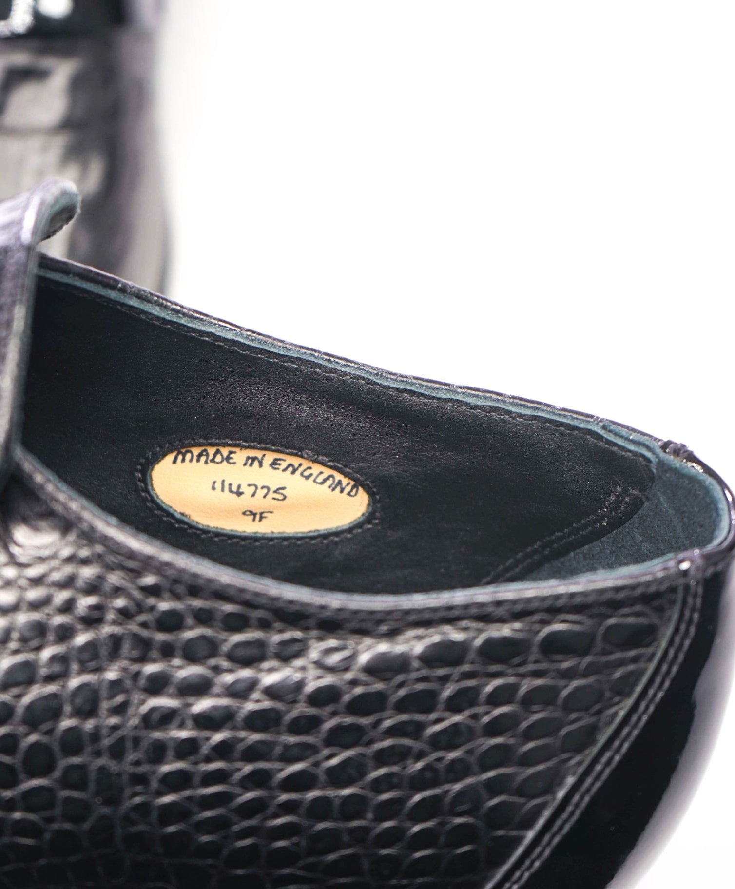 $725 GRENSON - "13" Black Croc Print Leather Loafers - US 10 (9UK)