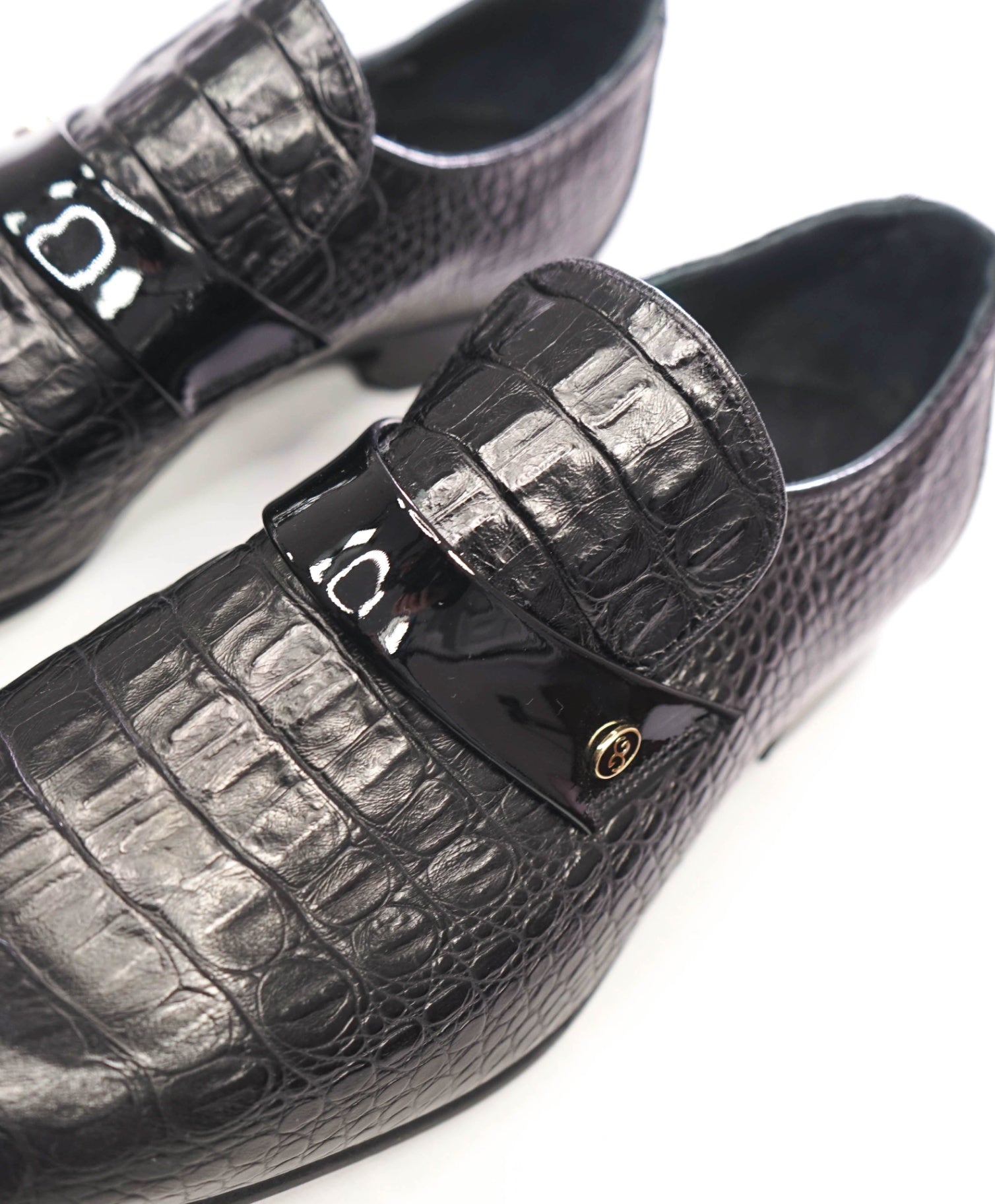 $725 GRENSON - "13" Black Croc Print Leather Loafers - US 10 (9UK)