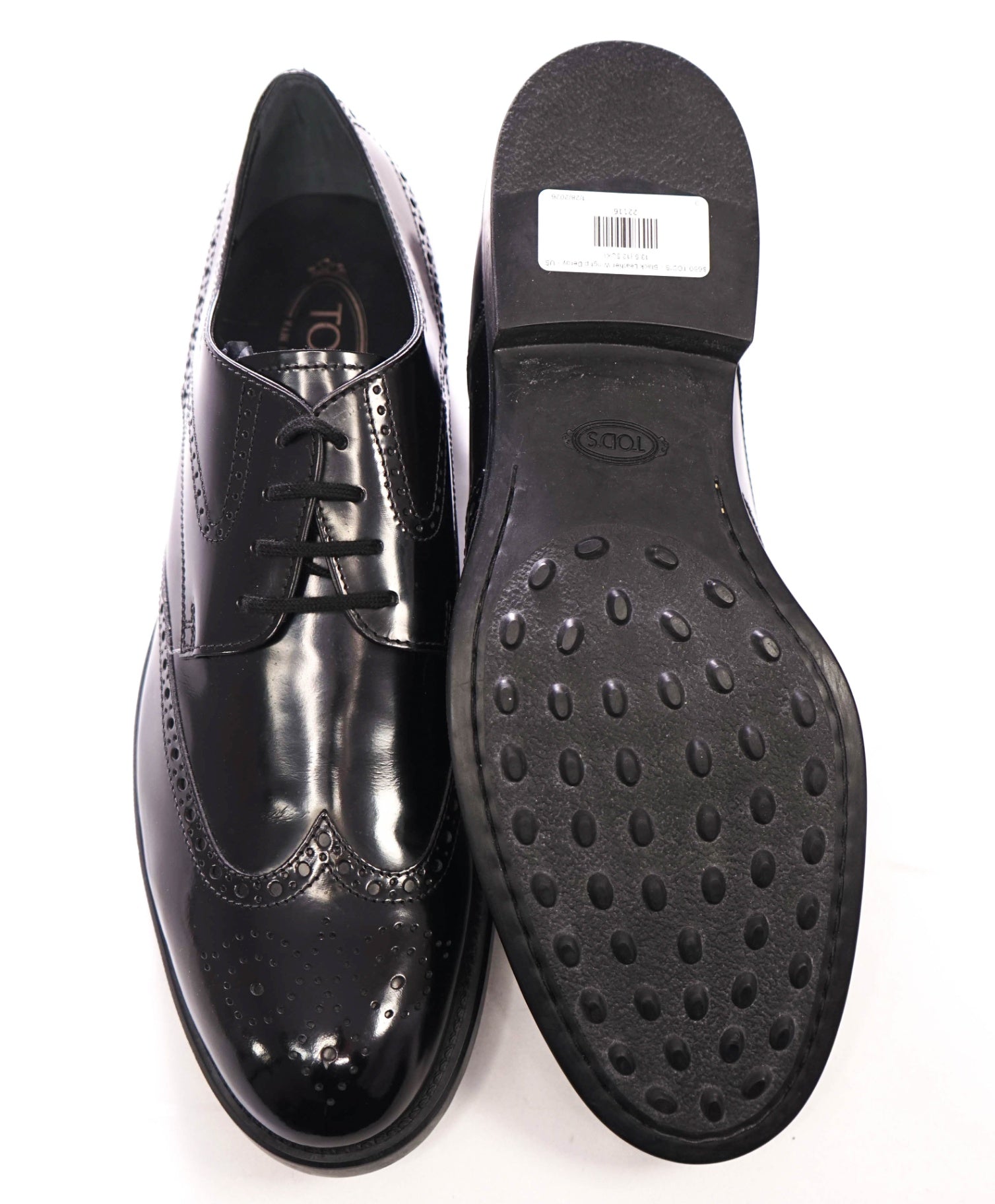 $750 TOD'S - Black Leather Wingtip Derby - US 13.5 (12.5UK)