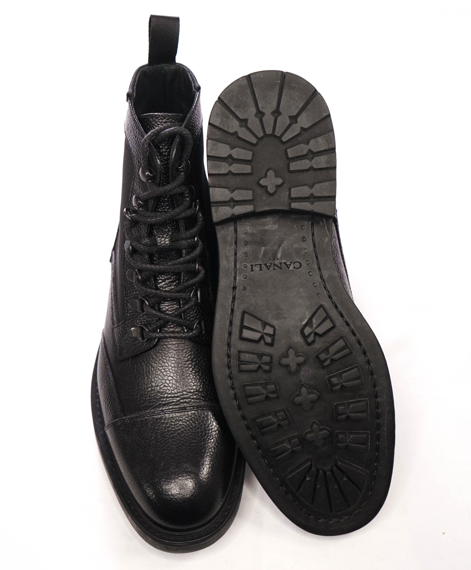 $1,035 CANALI - Black Pebble Leather Ankle Boot - US 11 (44EU)