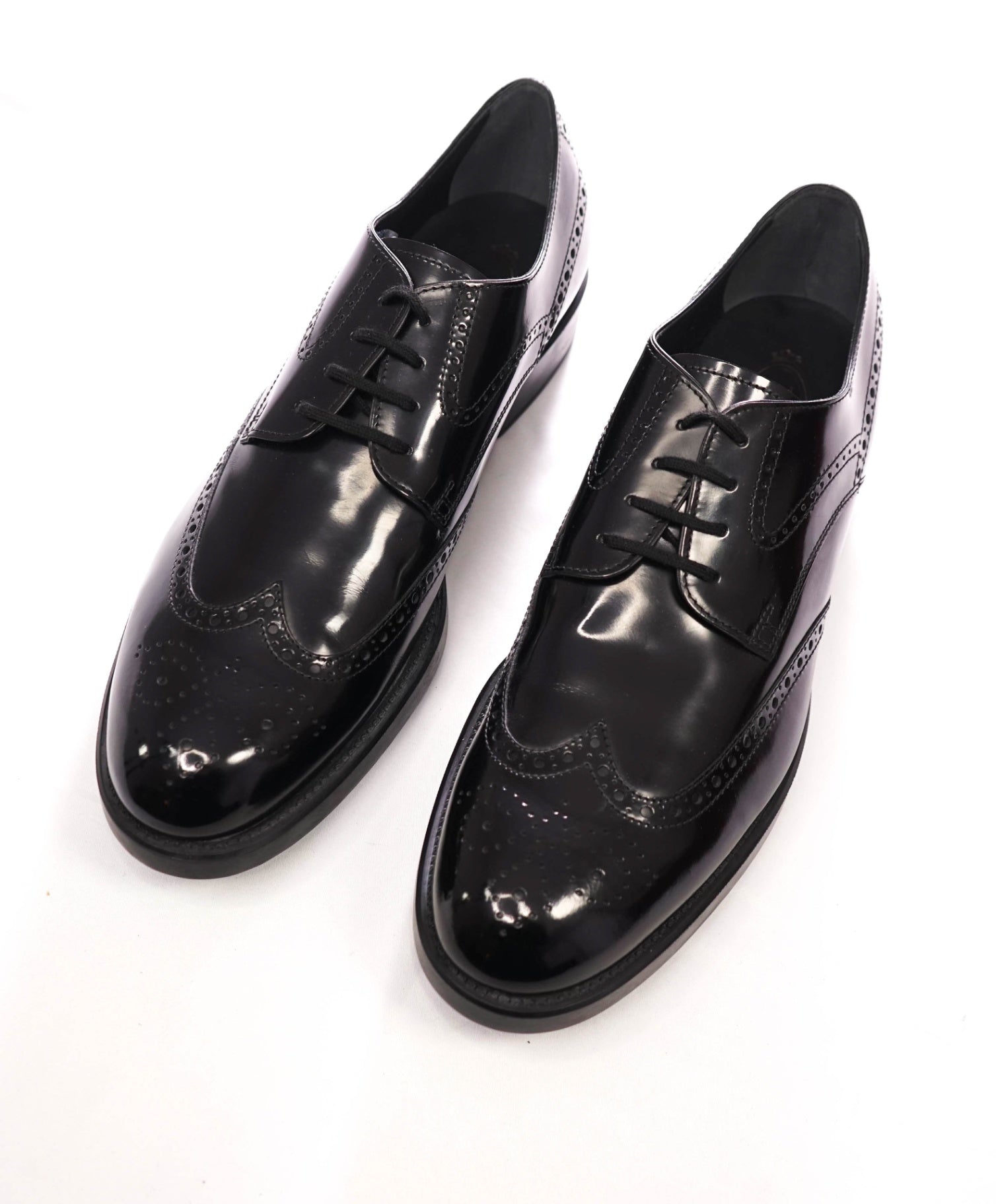 $750 TOD'S - Black Leather Wingtip Derby - US 13.5 (12.5UK)