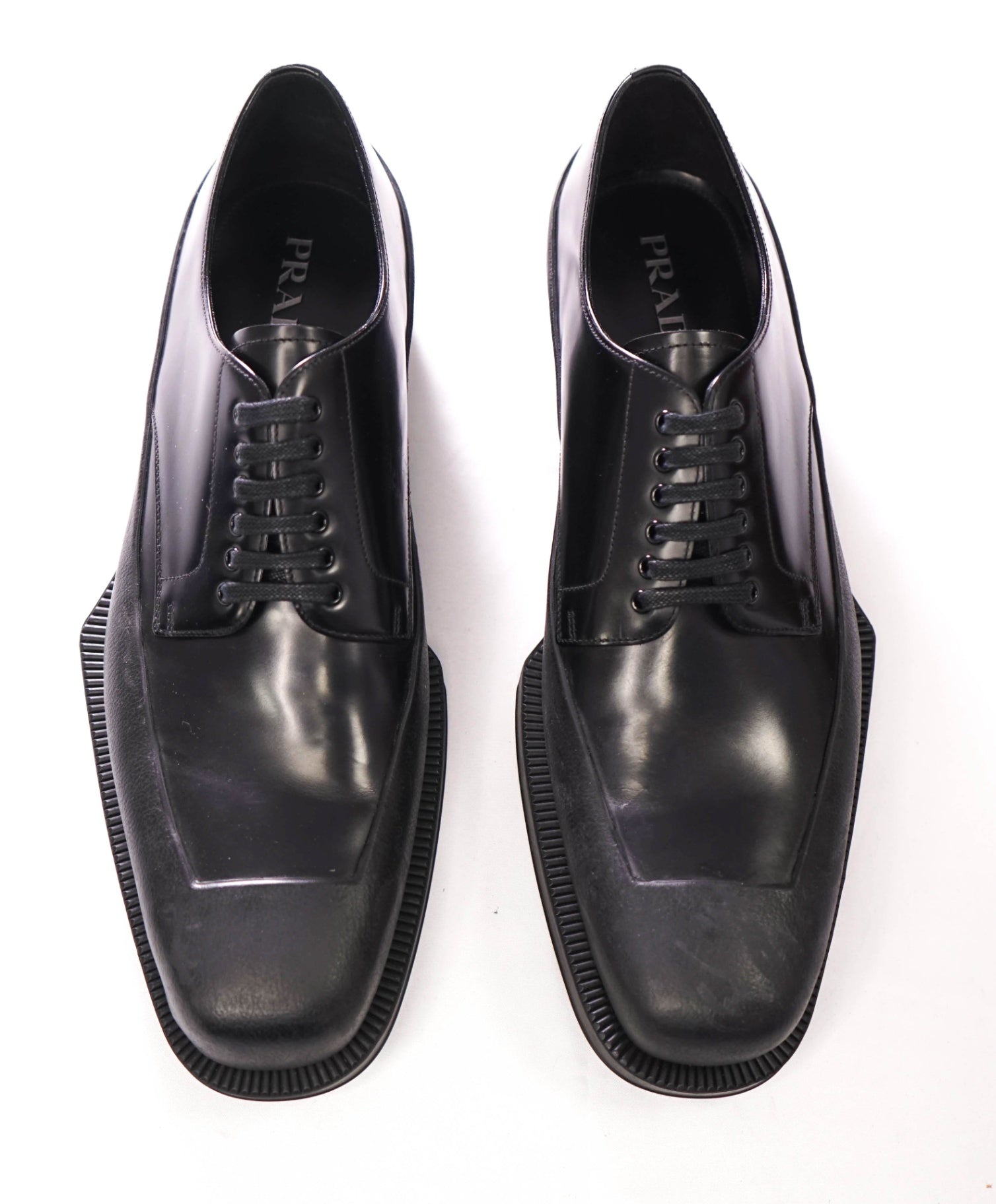 $1,320 PRADA - Black Leather Lug Sole Oxfords - US 13 (12UK)