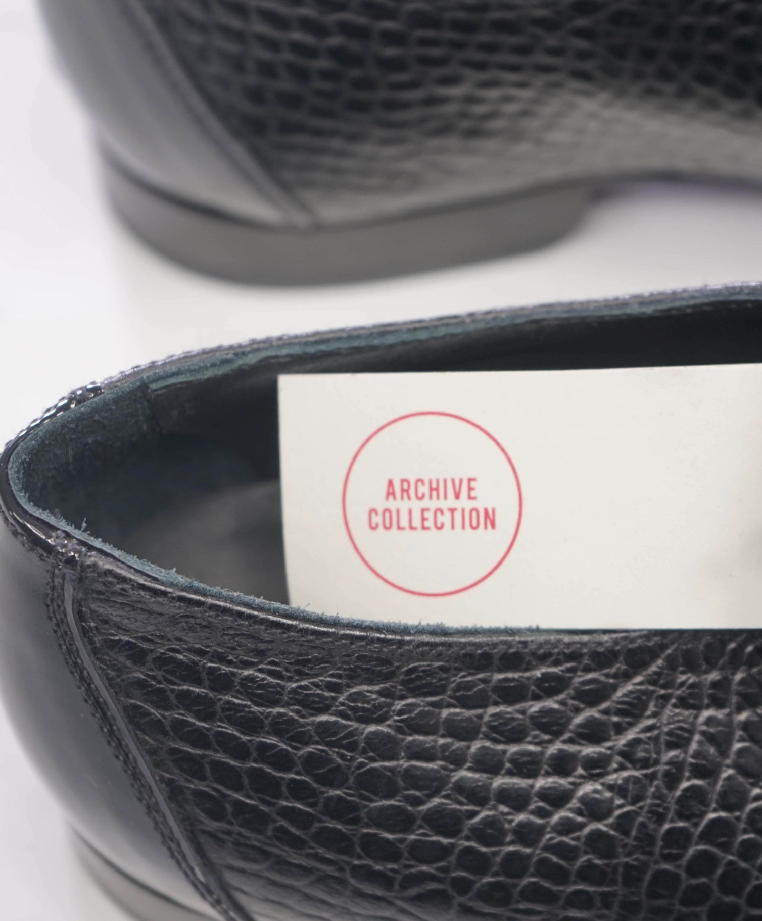 $725 GRENSON - "13" Black Croc Print Leather Loafers - US 10 (9UK)