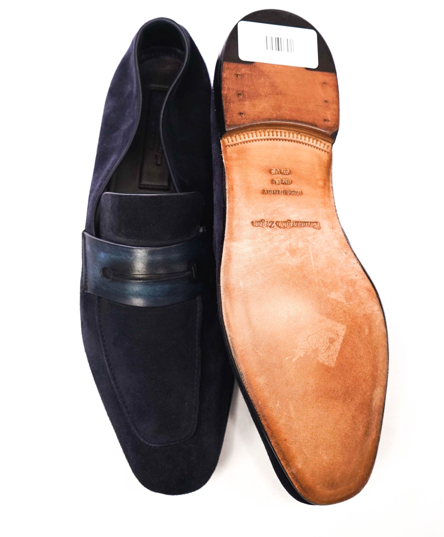 $960 ZEGNA - Navy Blue Suede/Leather L'Asola Loafers- US 9.5 (UK8.5)