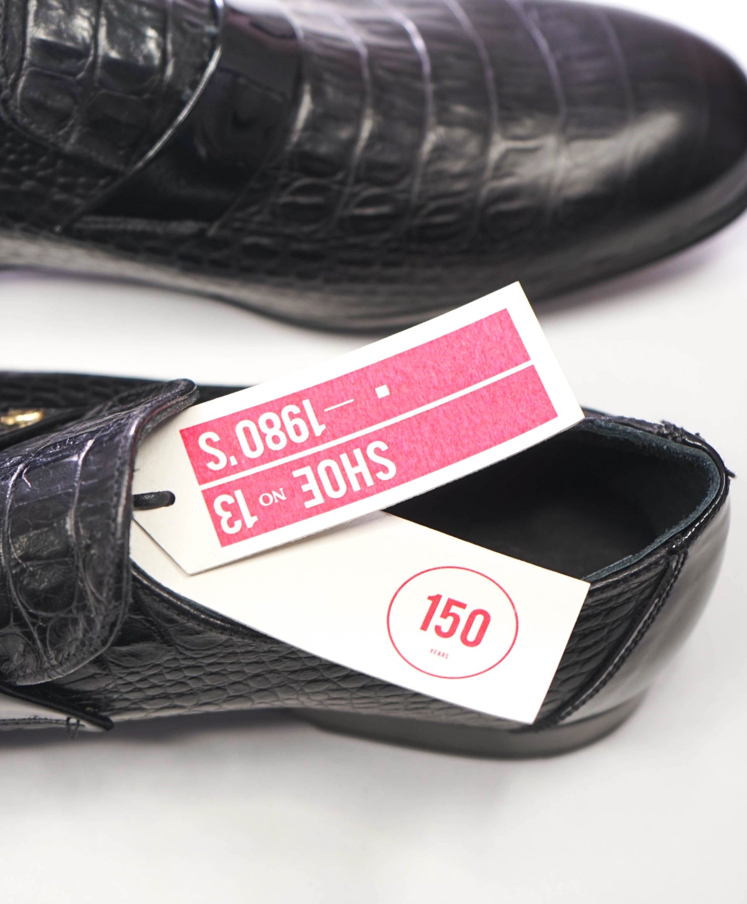 $725 GRENSON - "13" Black Croc Print Leather Loafers - US 10 (9UK)