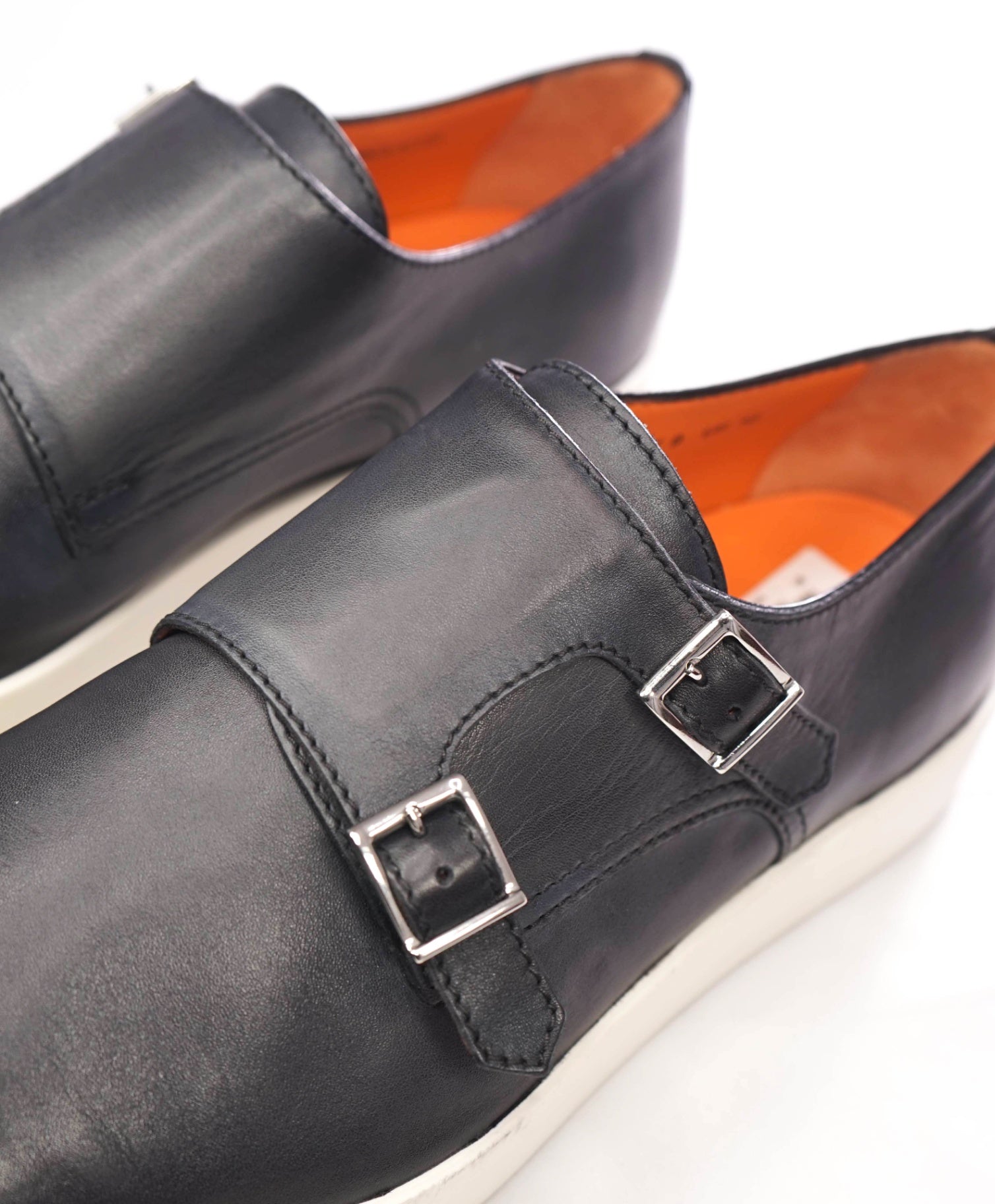 $850 SANTONI - Gray Leather Monk Loafers Sneakers - US 10 (9UK)