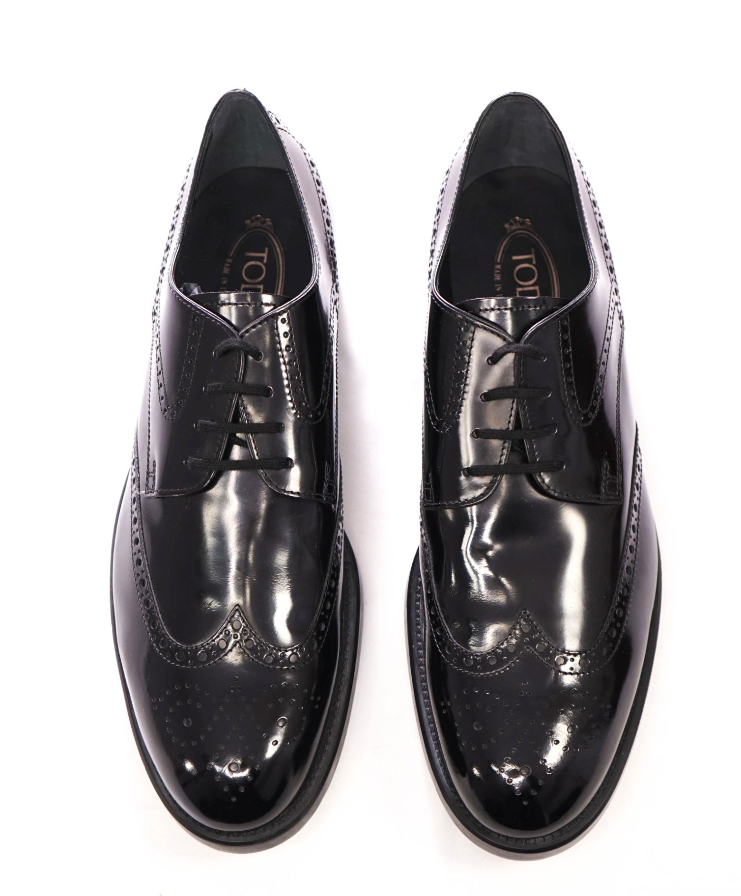 $750 TOD'S - Black Leather Wingtip Derby - US 13.5 (12.5UK)