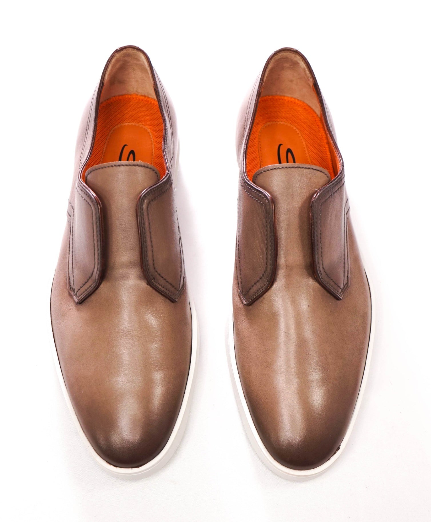$825 SANTONI - Dark Beige Leather "ICARIUS" Slip on Shoes - US 9.5 (UK8.5)