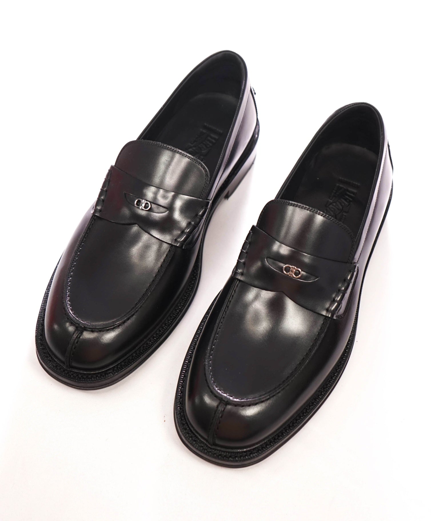 $1,290 FERRAGAMO TRAMEZZA - Black Leather "BELGIUM" Loafers - 11 EEE