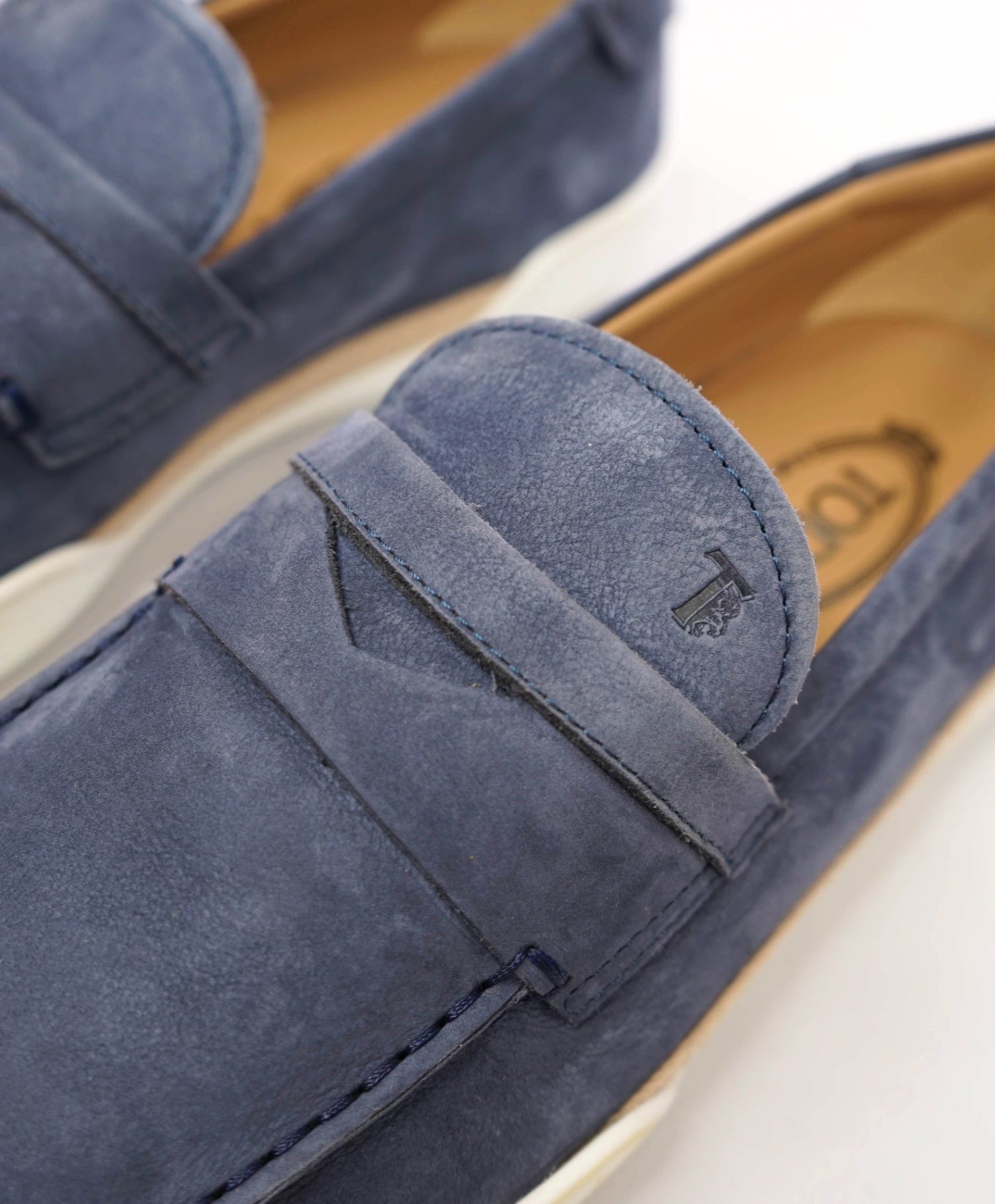 $1,045 TOD'S - Blue Suede Penny Loafers - US 11 (UK10)