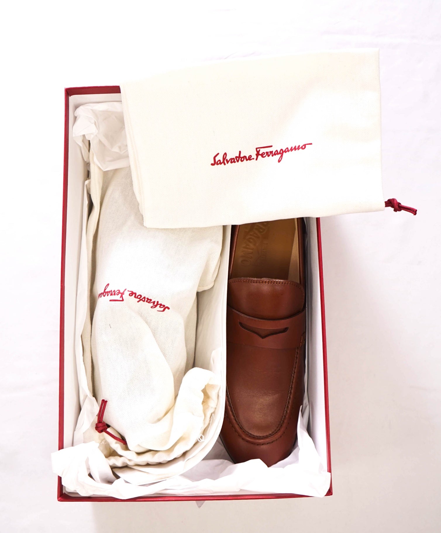 $895 SALVATORE FERRAGAMO - “GOYA" Brown Gancini Loafers - 8.5 EE