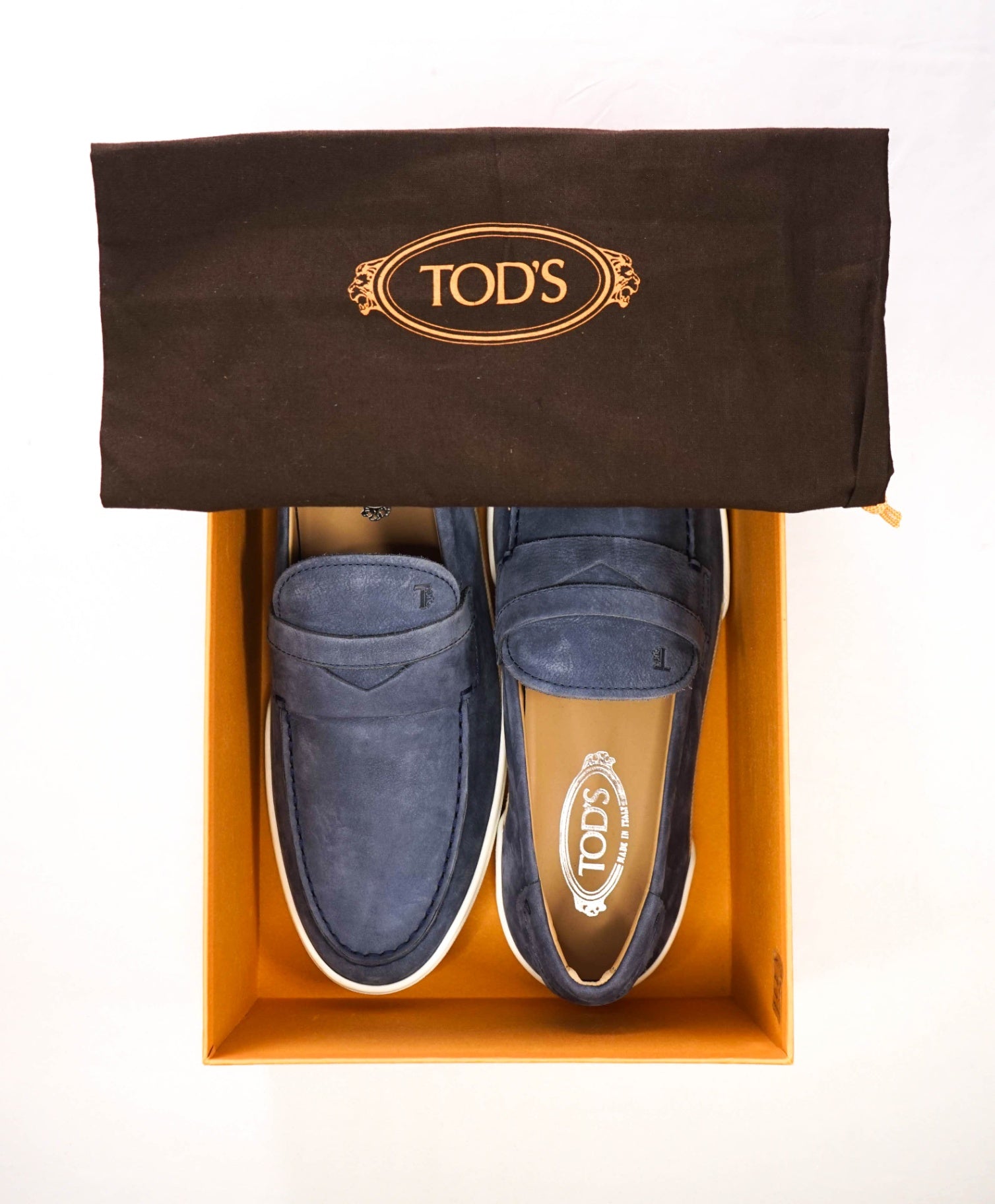 $1,045 TOD'S - Blue Suede Penny Loafers - US 11 (UK10)