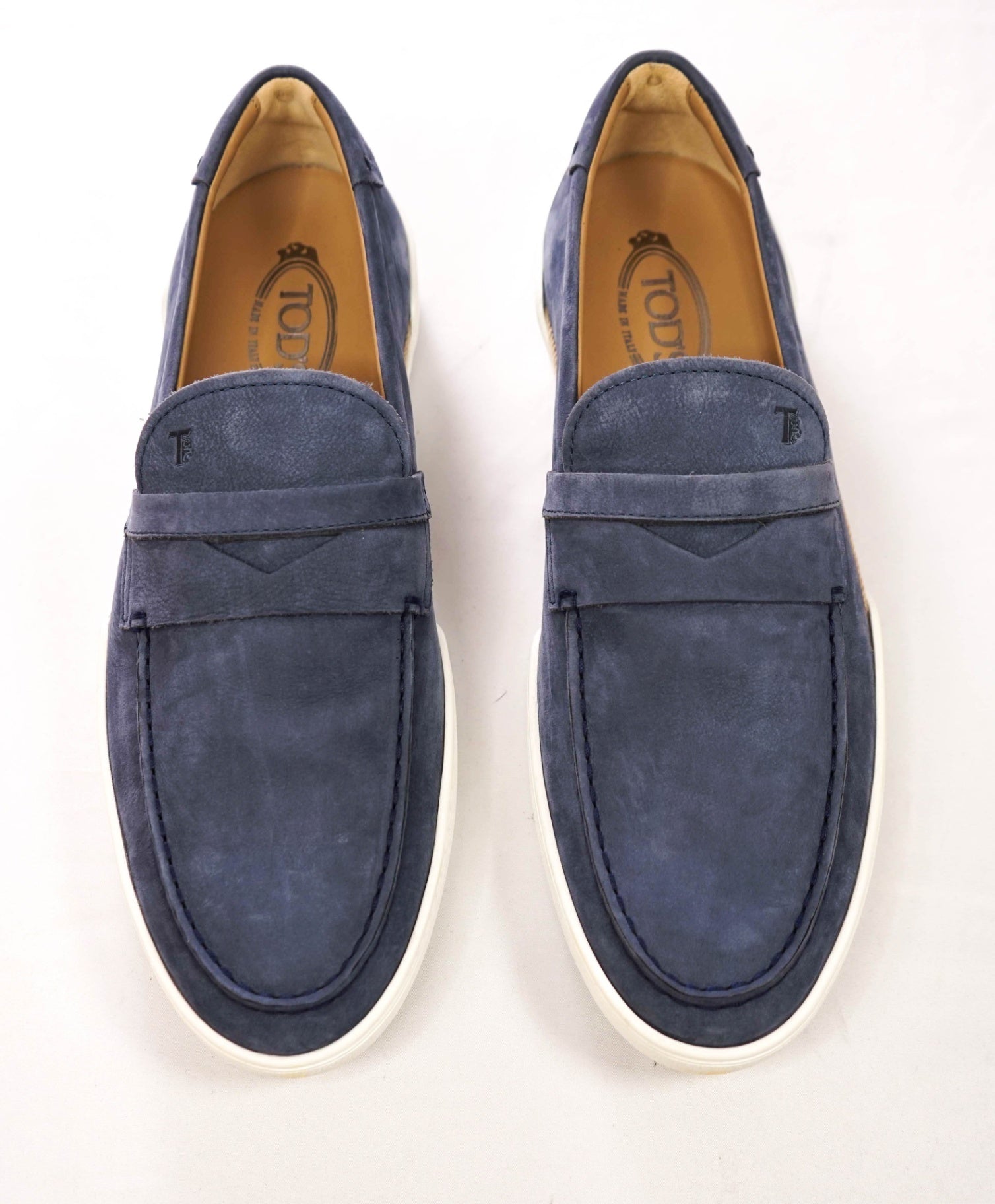 $1,045 TOD'S - Blue Suede Penny Loafers - US 11 (UK10)
