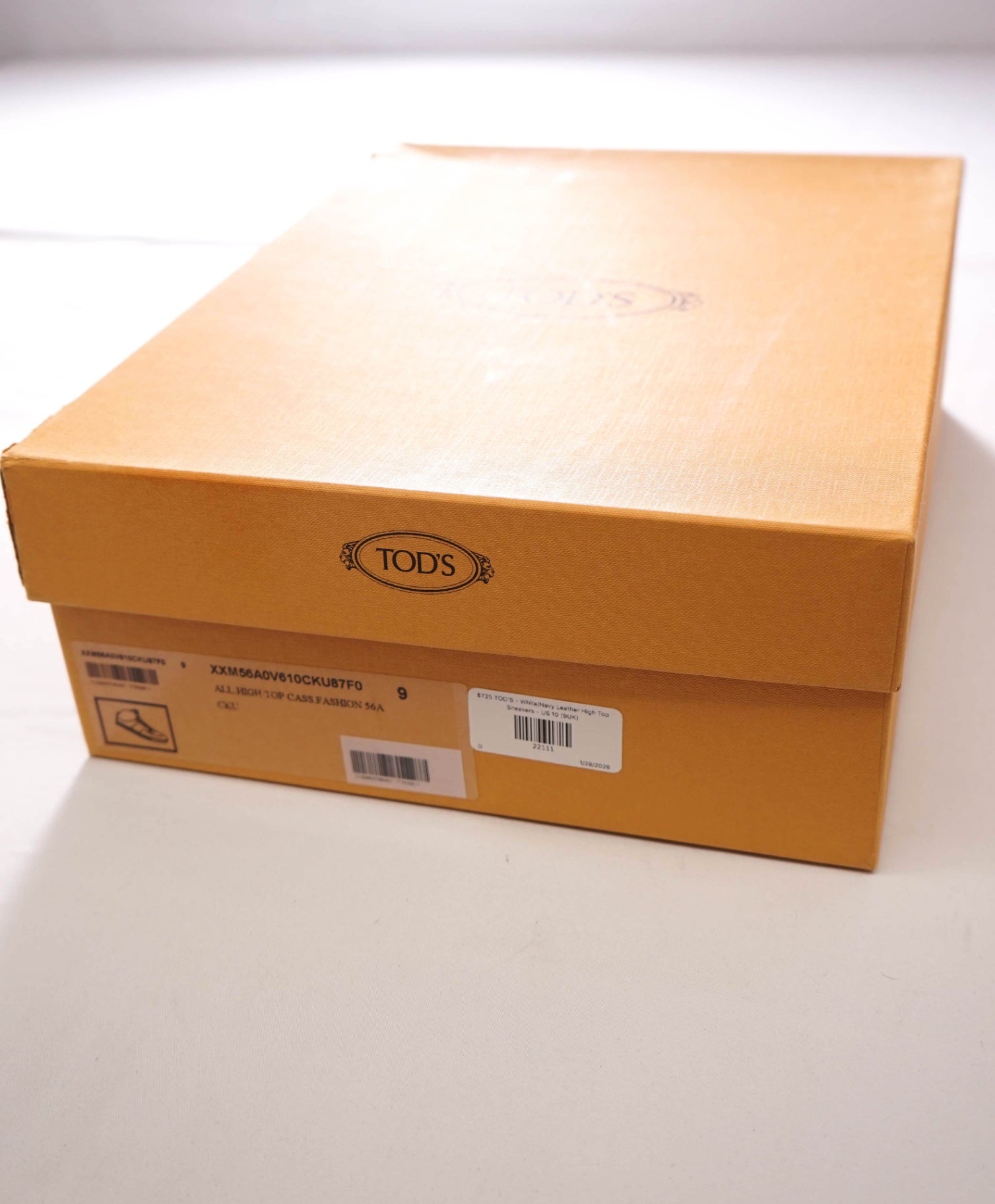 $725 TOD'S - White/Navy Leather High Top Sneakers - US 10 (9UK)