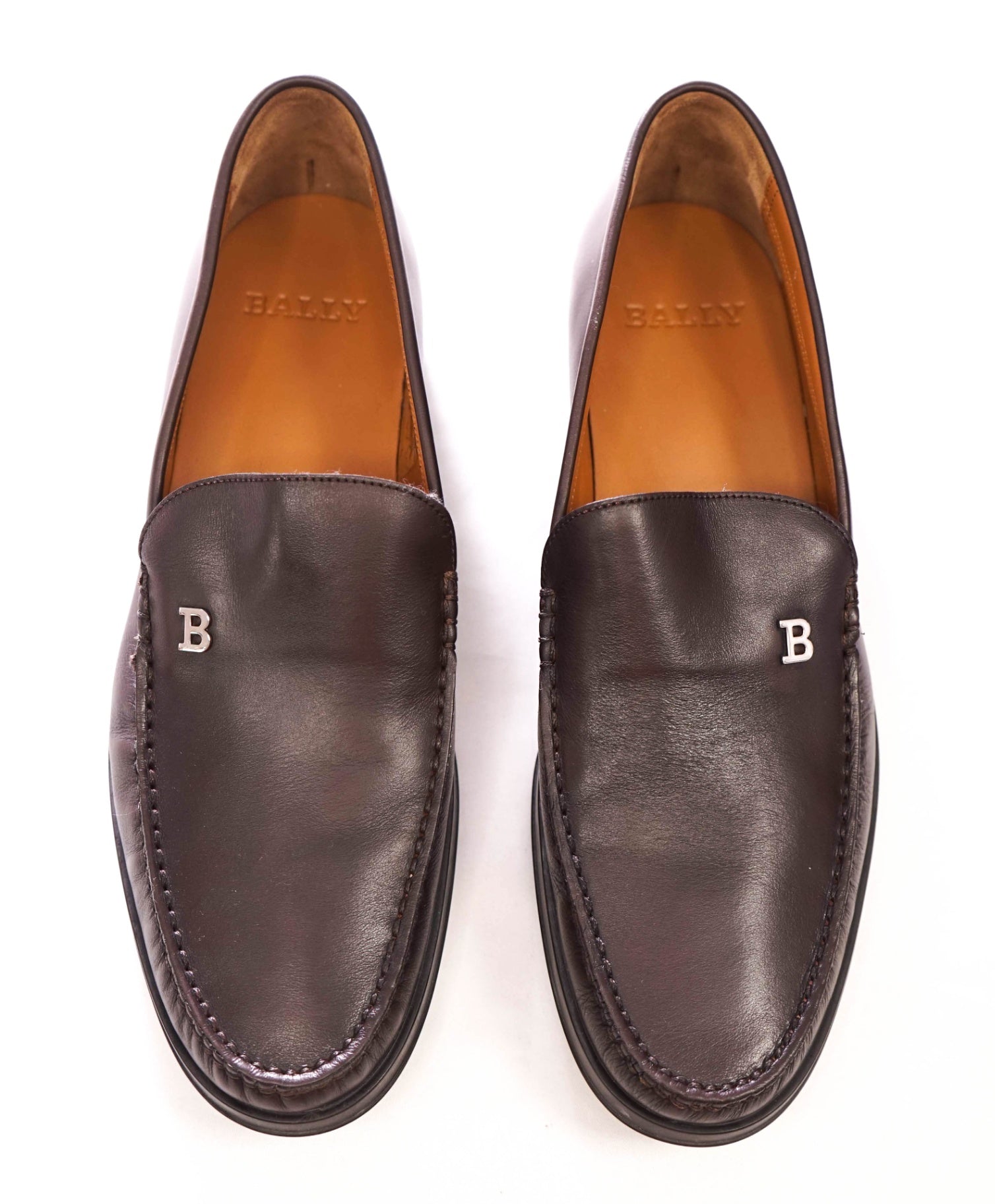 $600 BALLY - Chocolate Brown Leather "SISTRI" Loafers - US 10.5 (UK9.5)
