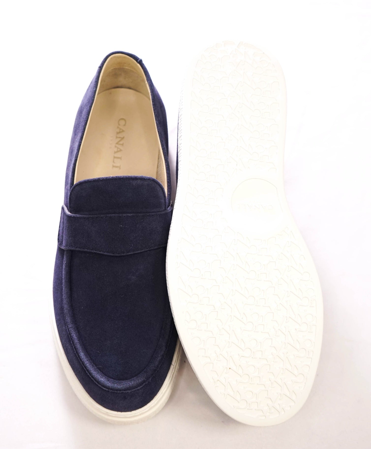 $750 CANALI - Navy Blue Suede Penny Loafer - US 9 (EU42)