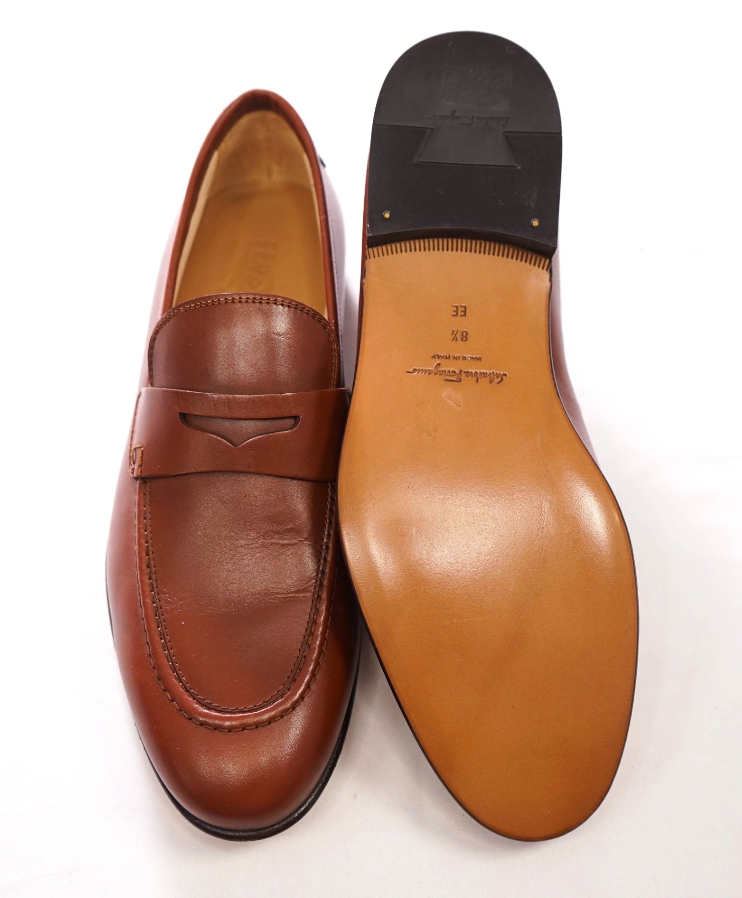 $895 SALVATORE FERRAGAMO - “GOYA" Brown Gancini Loafers - 8.5 EE