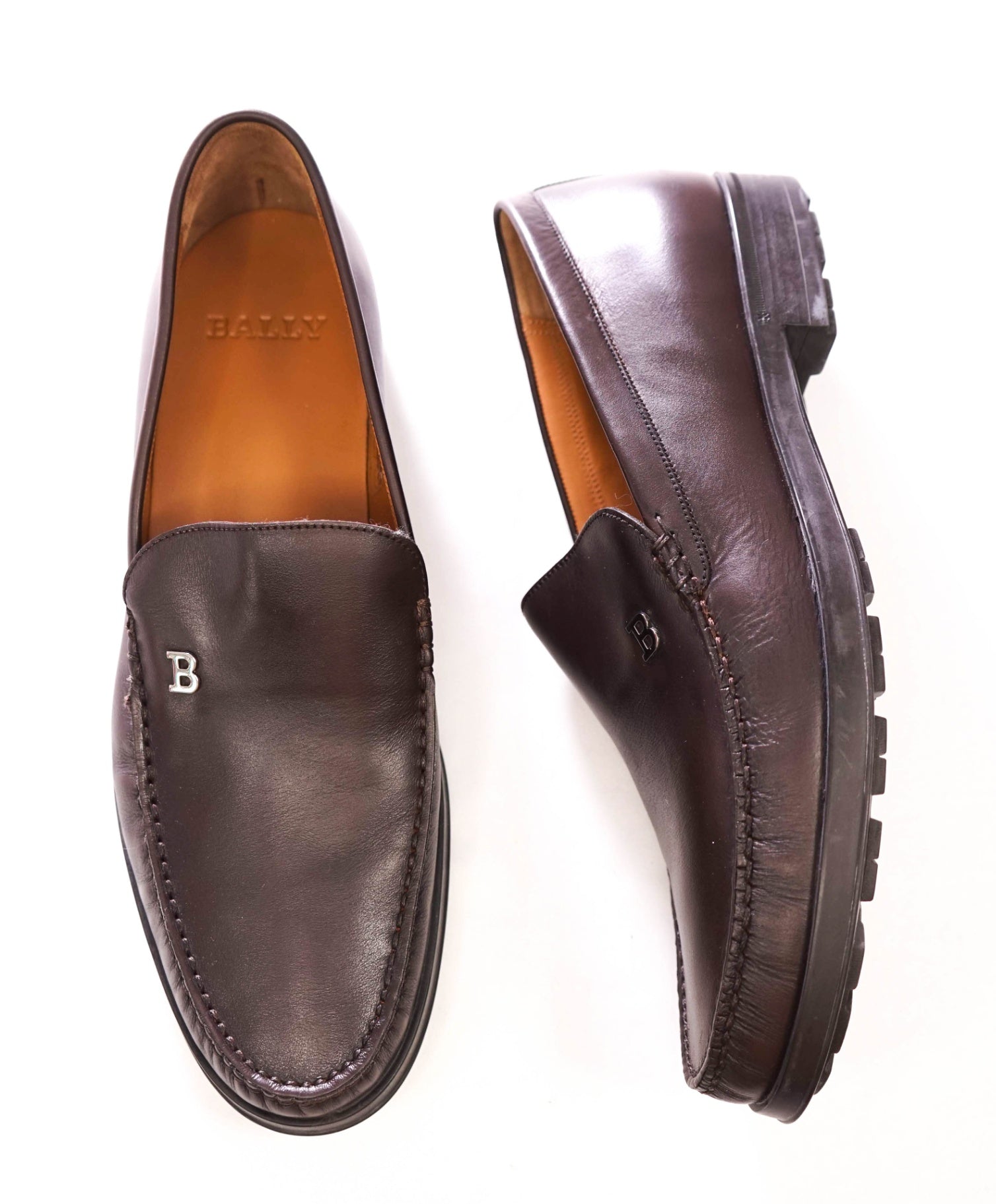 $600 BALLY - Chocolate Brown Leather "SISTRI" Loafers - US 10.5 (UK9.5)