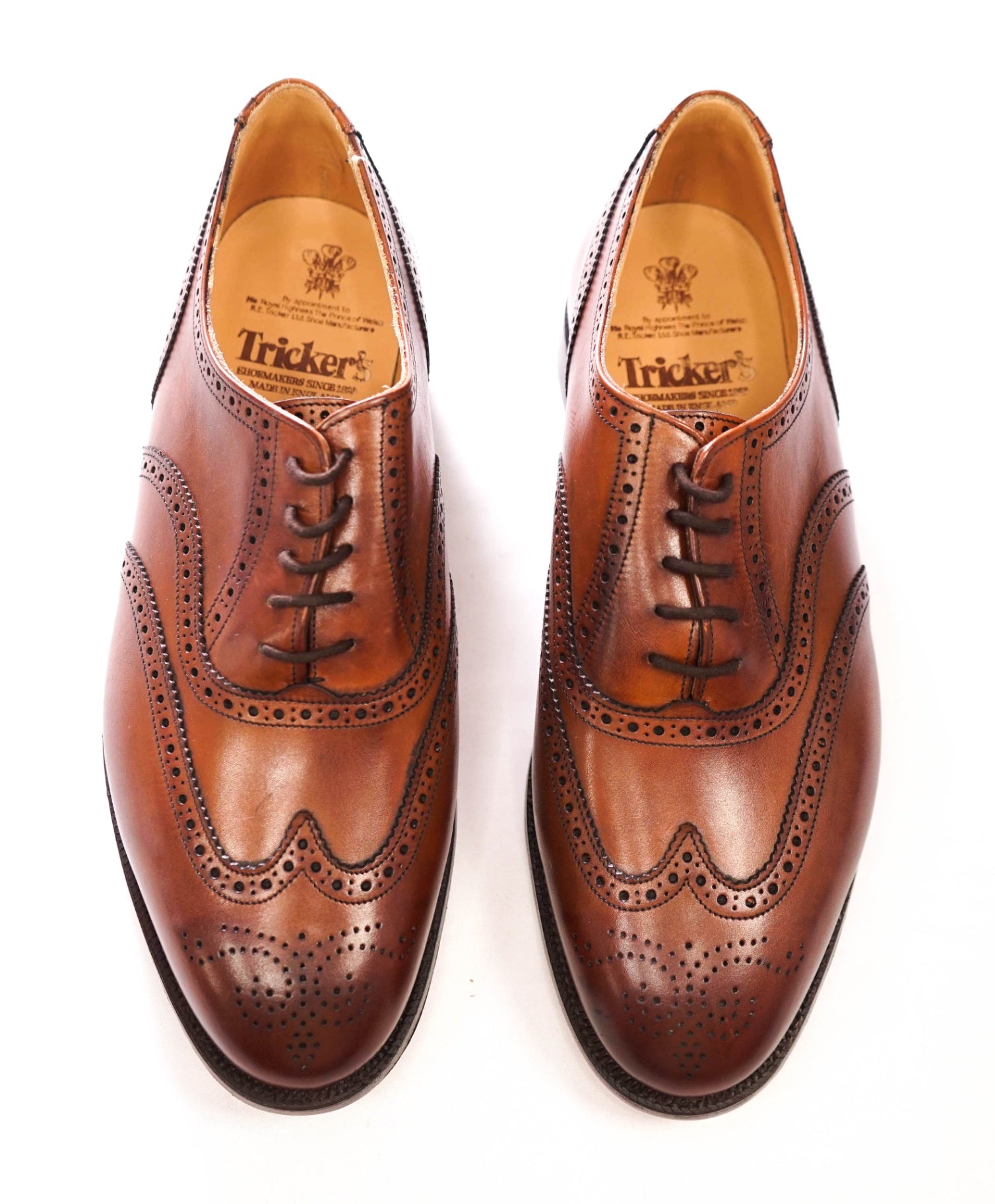 R E TRICKER'S - Chestnut Brown Leather "EPSOM" Wingtip Oxfords - 11.5 US (10.5 UK)