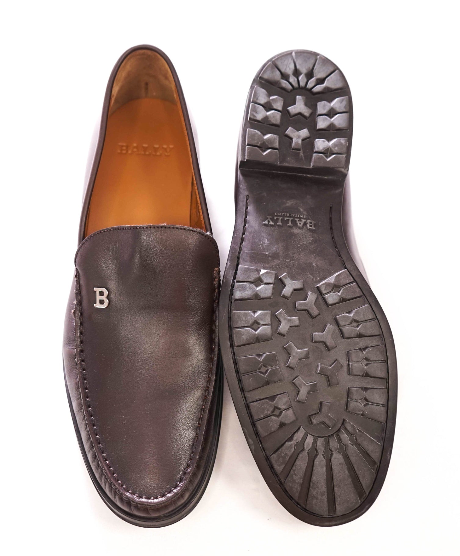 $600 BALLY - Chocolate Brown Leather "SISTRI" Loafers - US 10.5 (UK9.5)