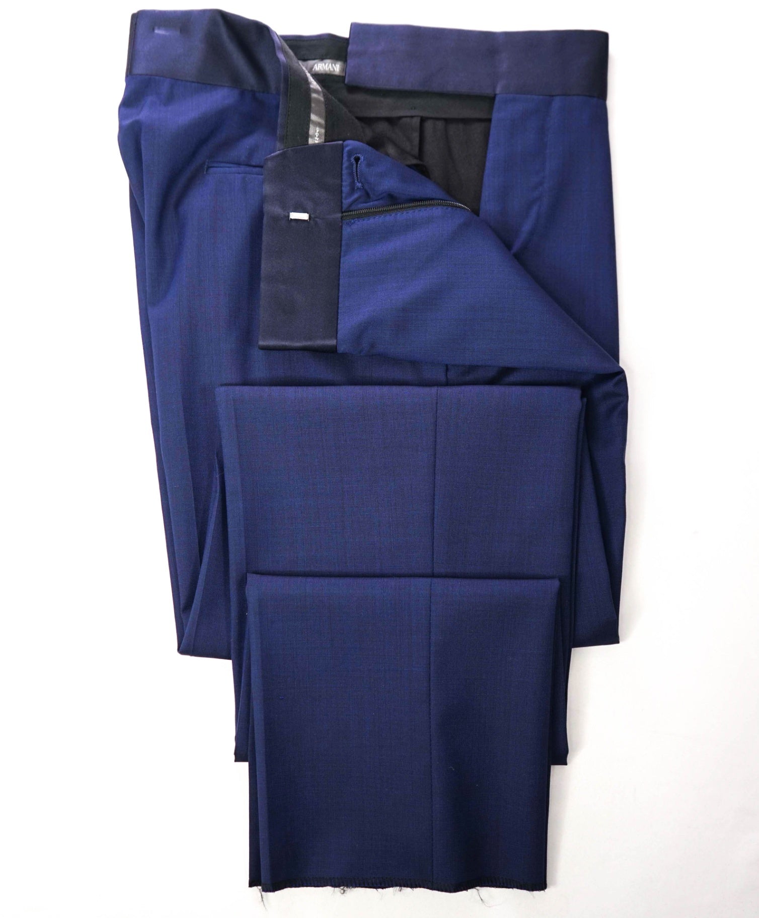 $595 ARMANI COLLEZIONI - Navy Blue Wool Tuxedo Pants - 31W