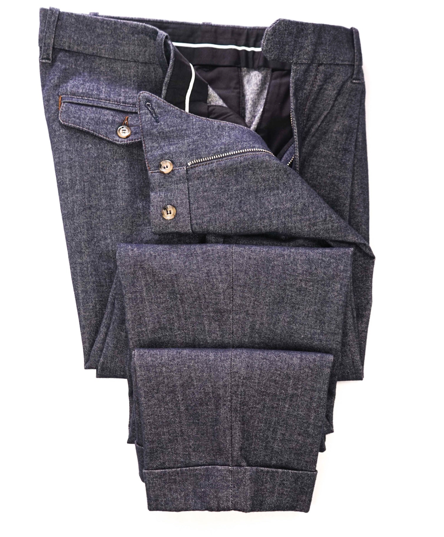 $395 ELEVENTY - Navy Cotton/Wool Denim Dress Pants - 34W