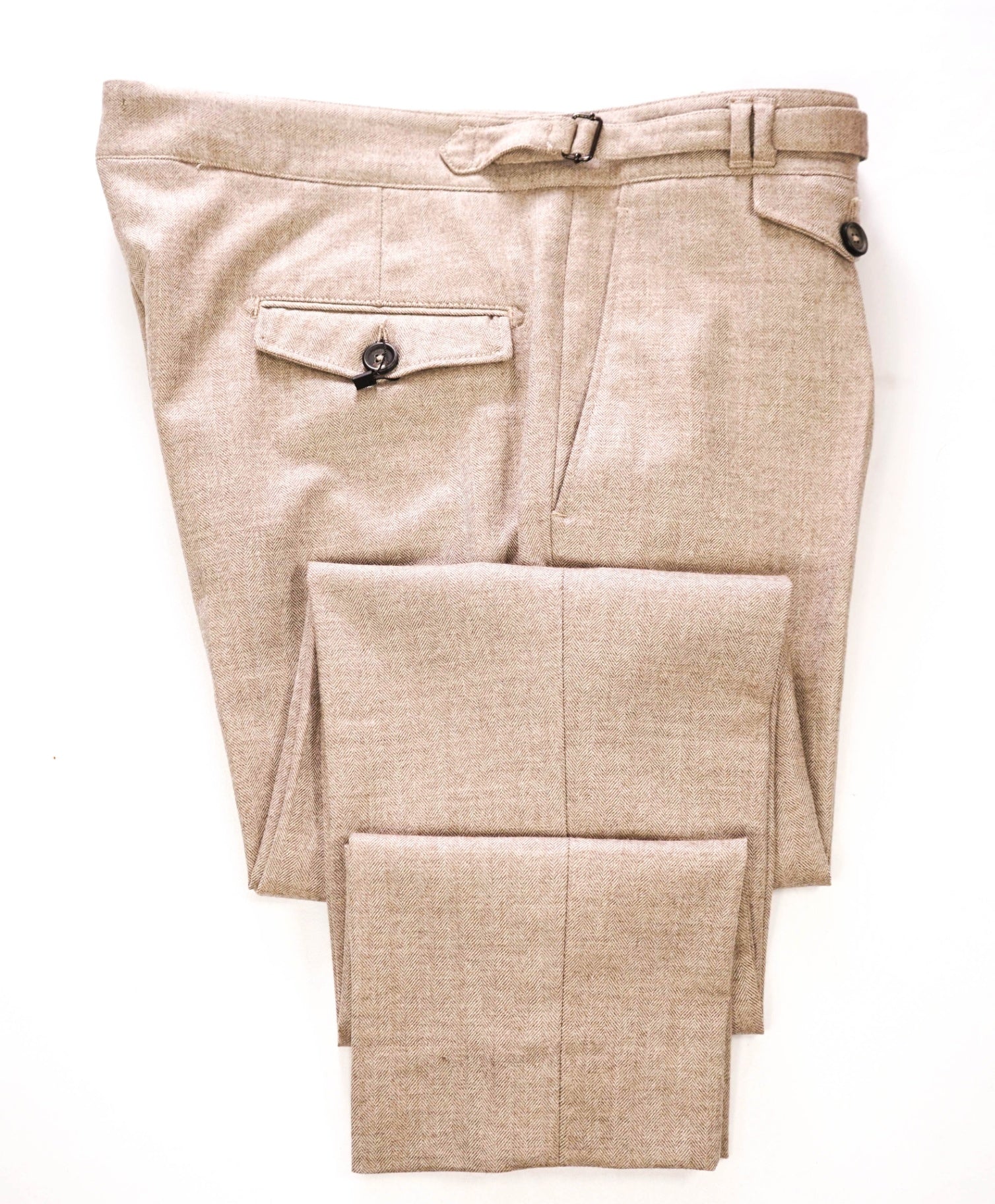 $695 ELEVENTY - Neutral Herringbone Wool Belted Pants - 35W
