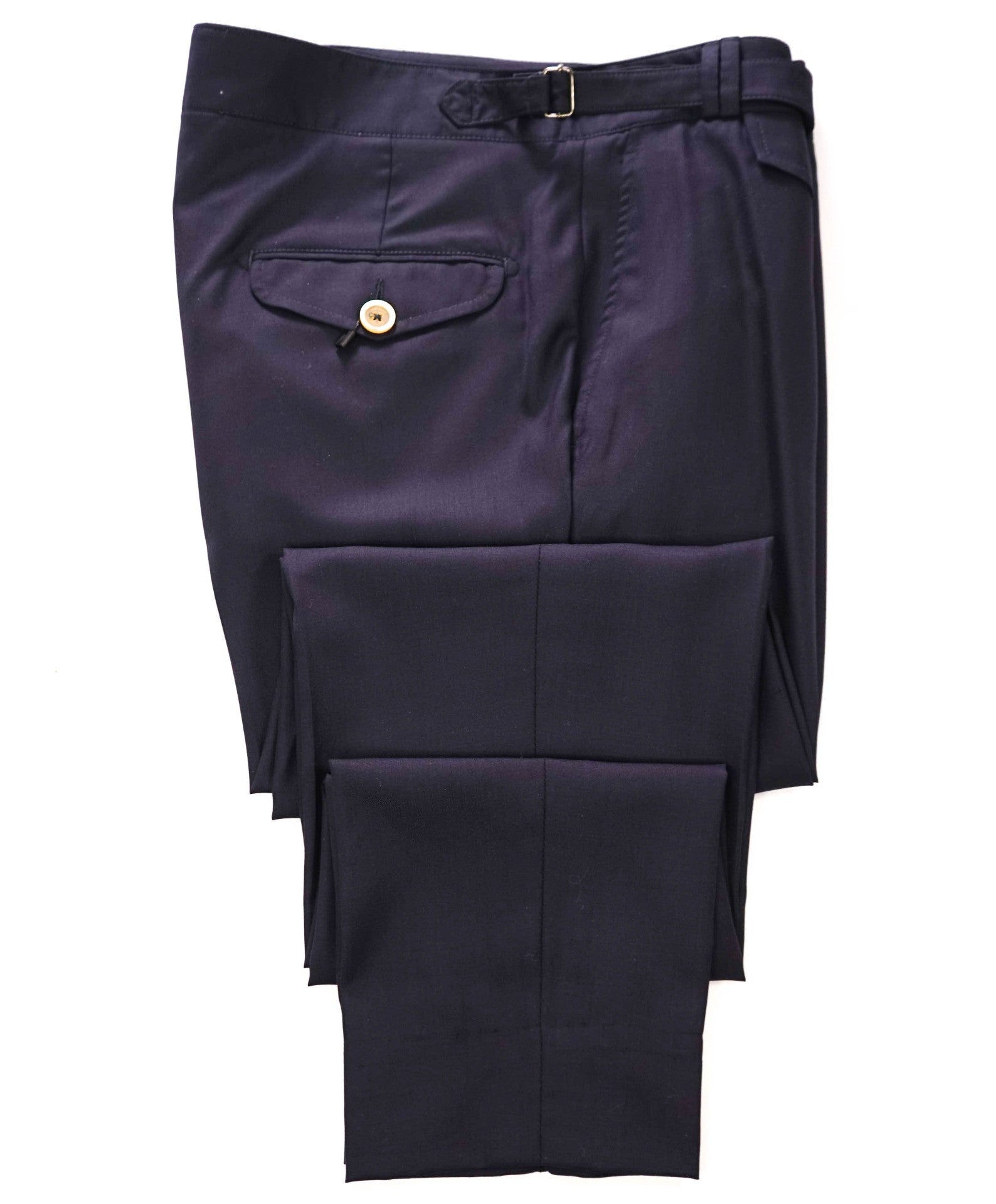 $695 ELEVENTY - Solid Navy Blue Wool/Silk Belted Pants - 36W