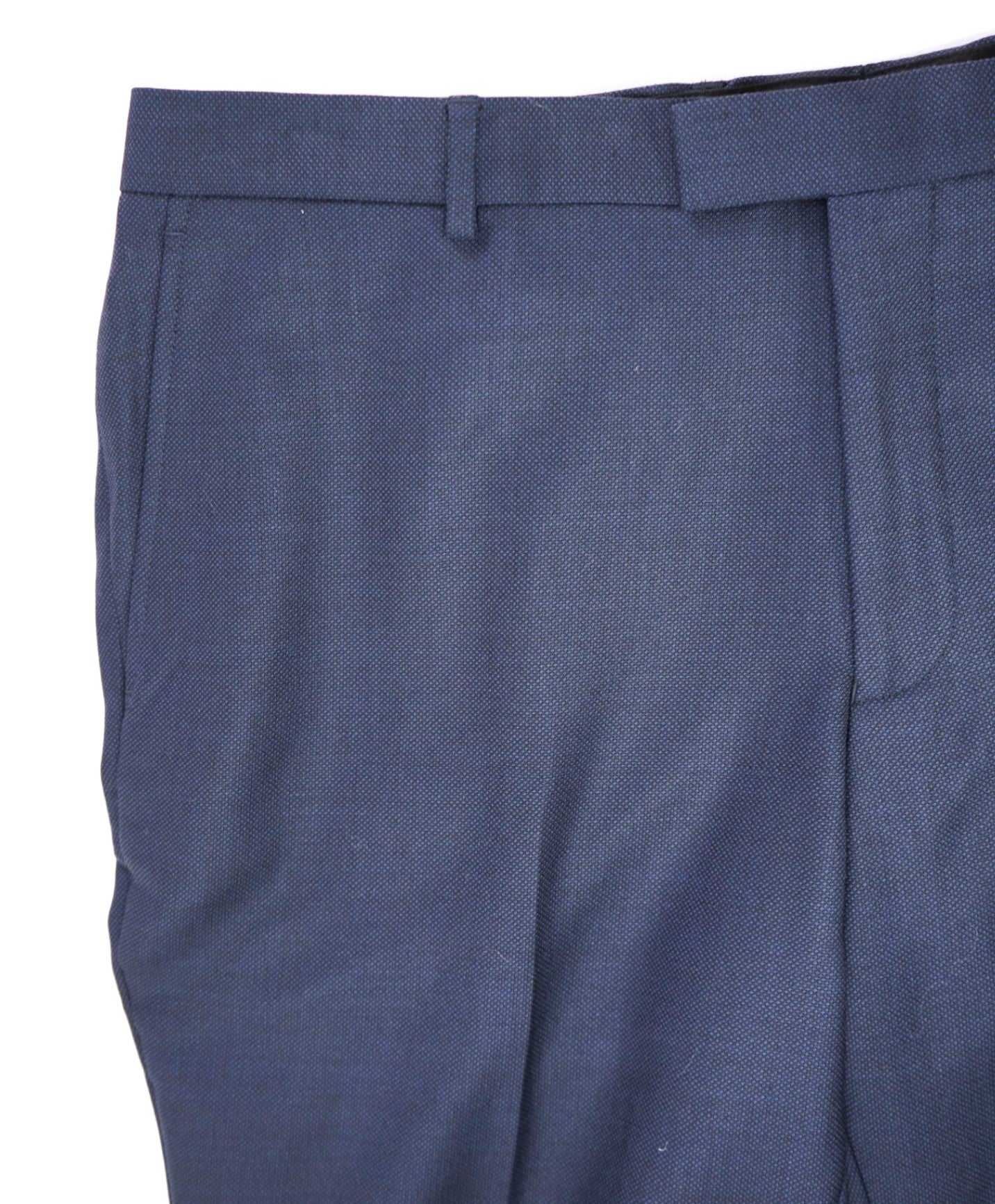 $225 HARDY AMIES - "Slim Fit" Navy Birdseye Flat Front Dress Pants - 40W
