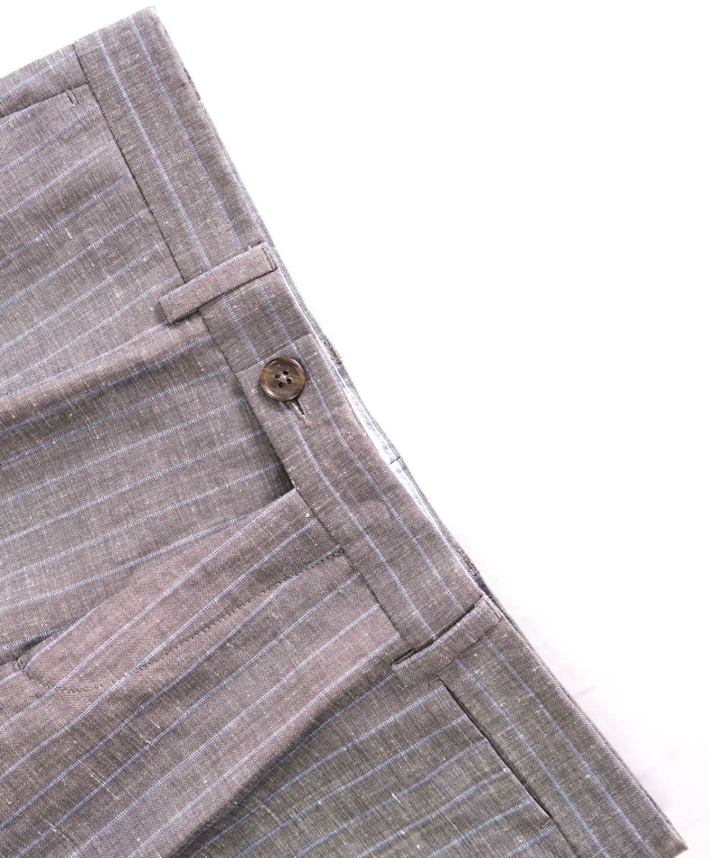 $290 FACONNABLE - Gray Stripe Wool/Linen Flat Front Dress Pants - 32W