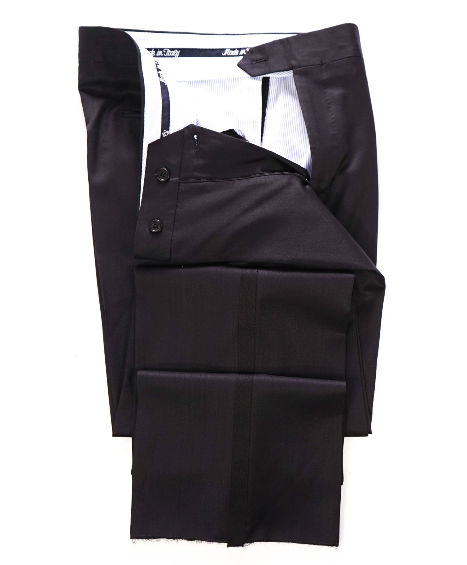 $535 SAKS FIFTH AVENUE - Black Wool/Silk Tuxedo Pants - 32W (38 D6)