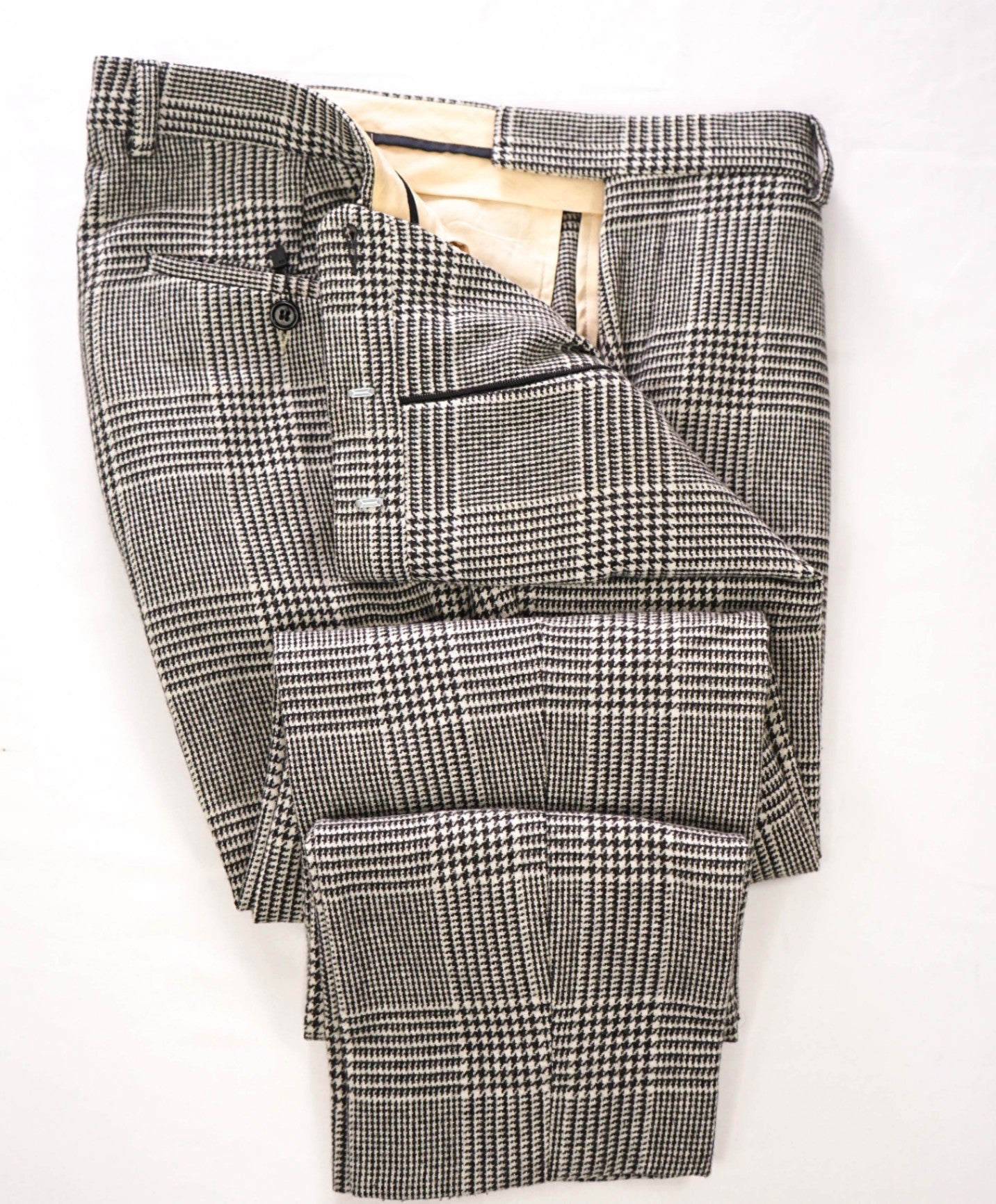 $335 GANT - Black/White Plaid Flannel Ivory Lining Wool Pants - 36W
