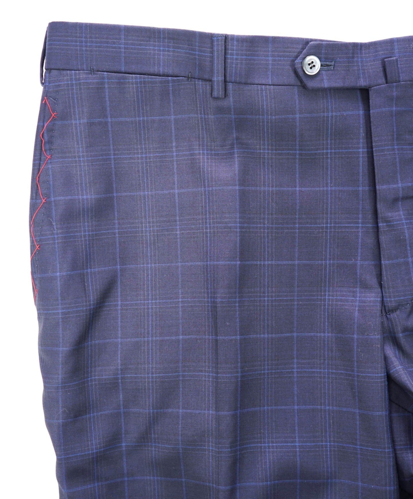 $725 ISAIA - Plaid Navy Blue Wool Pants - 42W