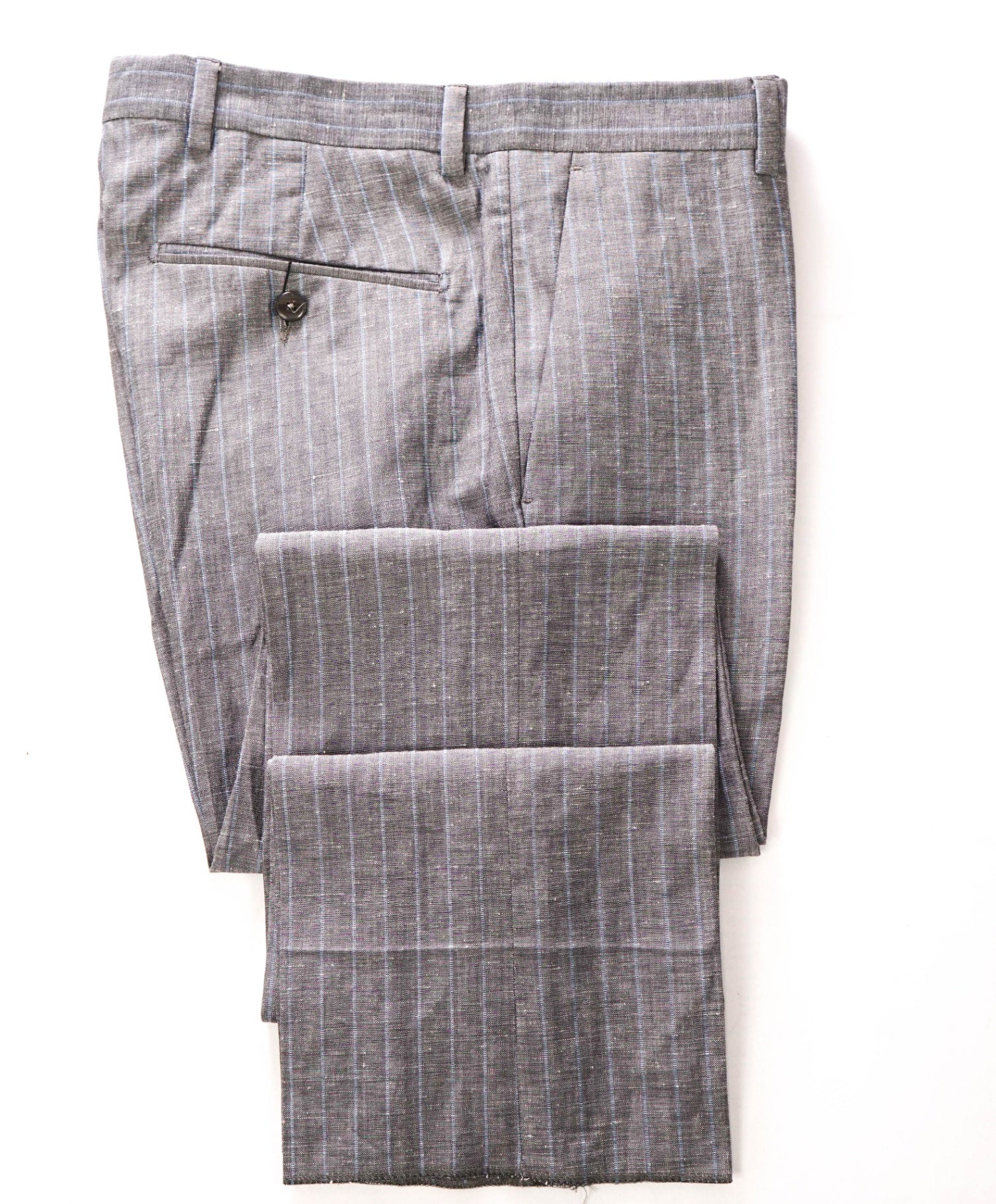 $290 FACONNABLE - Gray Stripe Wool/Linen Flat Front Dress Pants - 32W