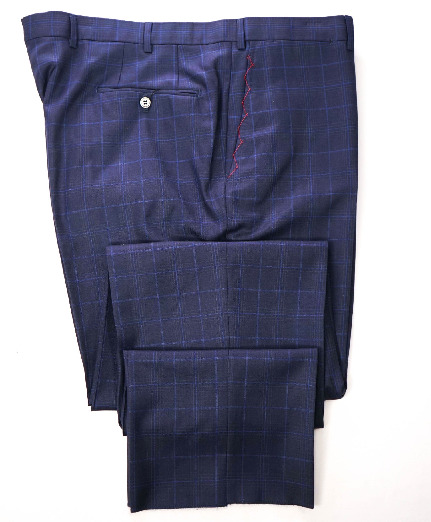 $725 ISAIA - Plaid Navy Blue Wool Pants - 42W