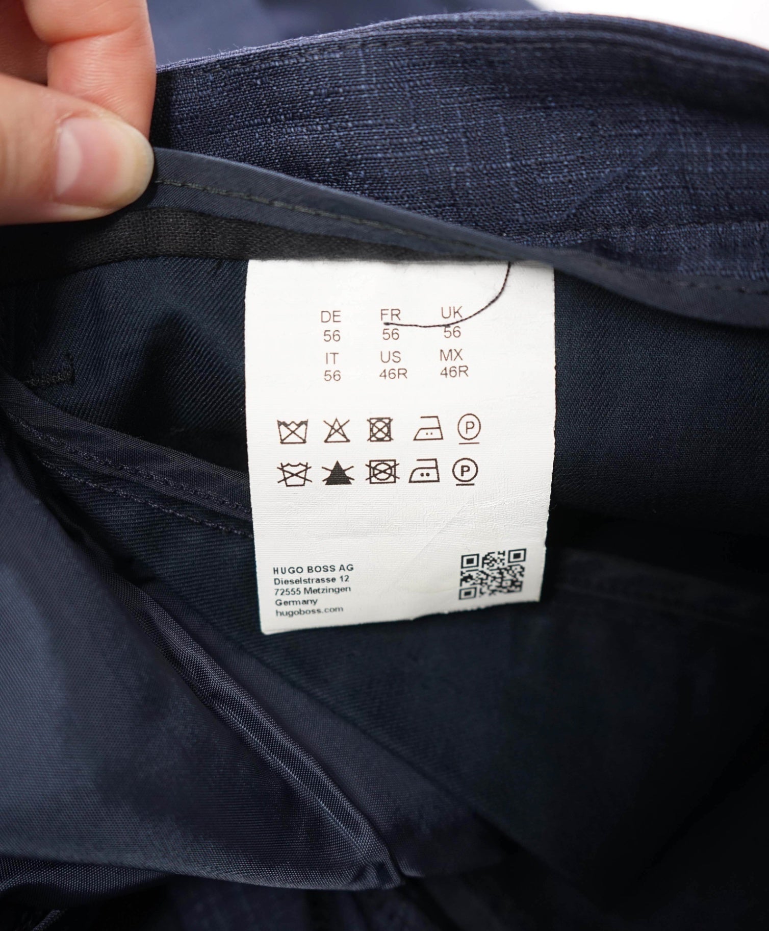$295 HUGO BOSS - Navy Blue Crosshatch Wool Pants - 39W