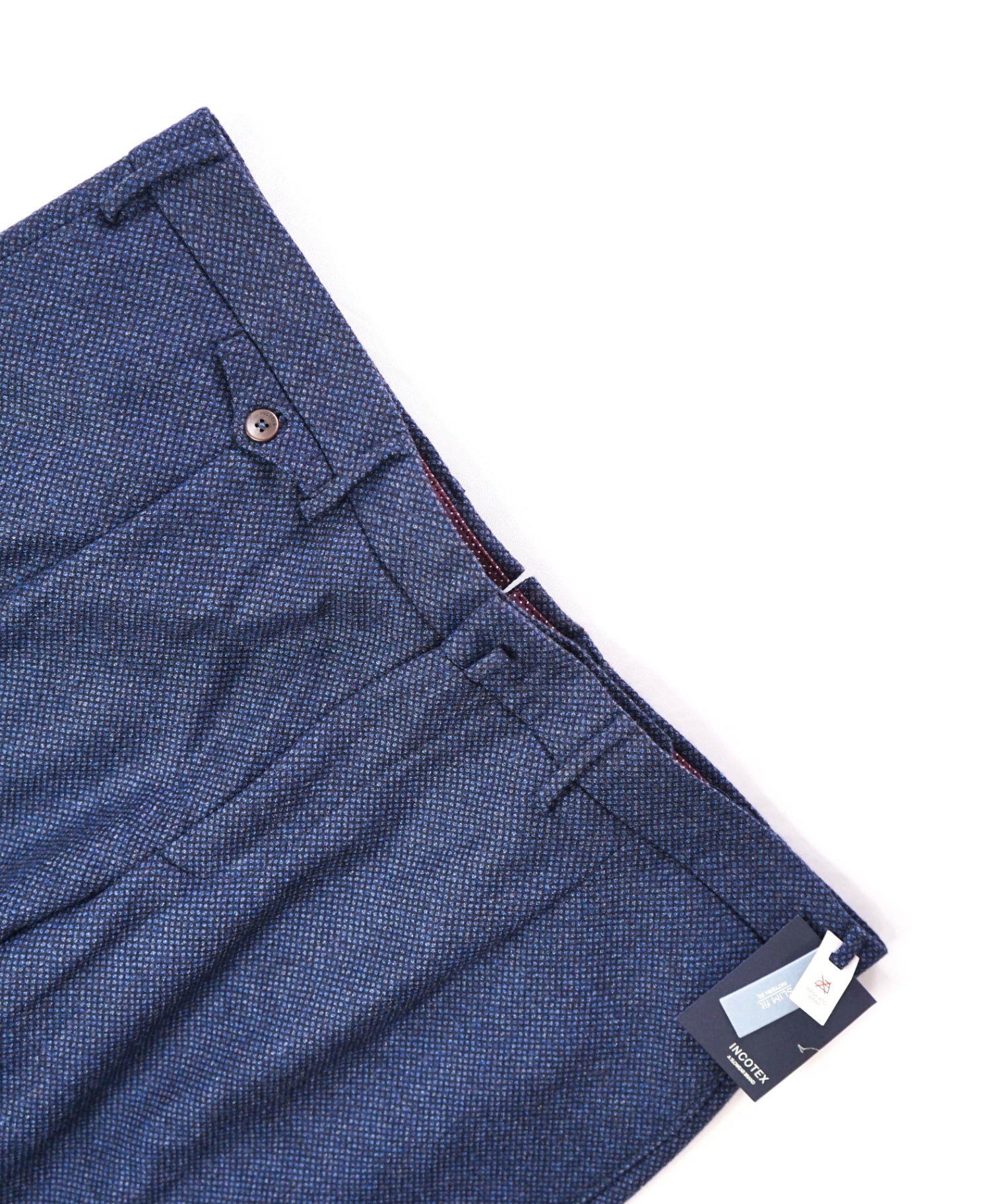 $460 INCOTEX - Diamond Navy Blue Wool Slim Fit Pants - 37W