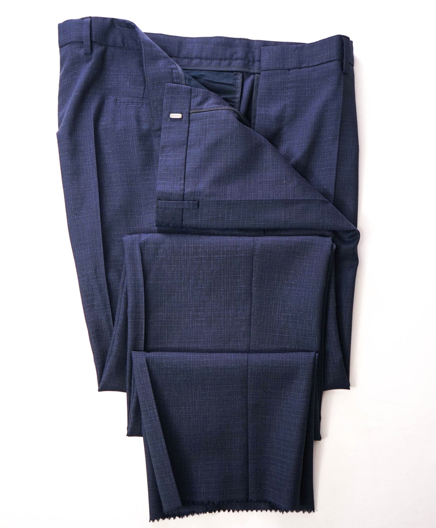 $295 HUGO BOSS - Navy Blue Crosshatch Wool Pants - 39W