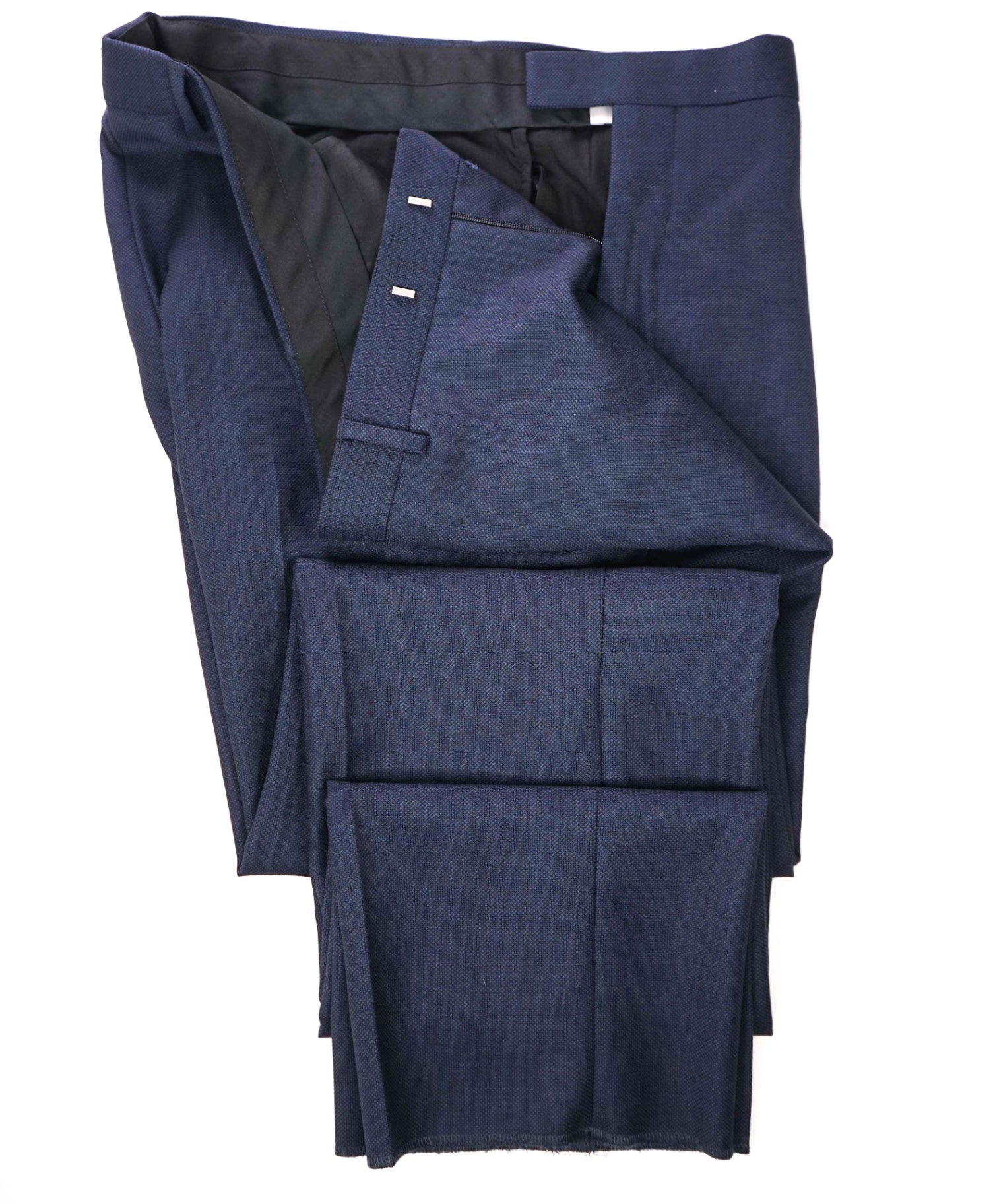 $225 HARDY AMIES - "Slim Fit" Navy Birdseye Flat Front Dress Pants - 40W