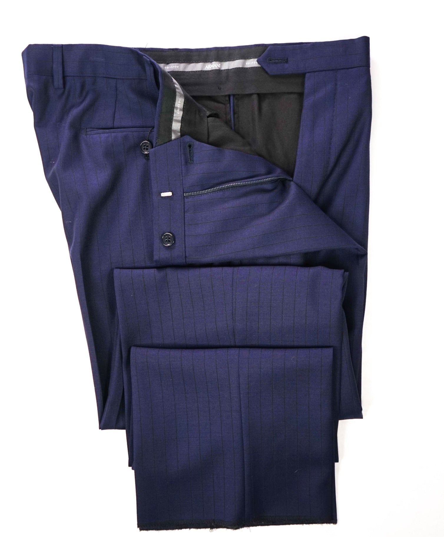 $495 ARMANI COLLEZIONI - Navy Tonal Blue Stripe Wool Pants - 36W