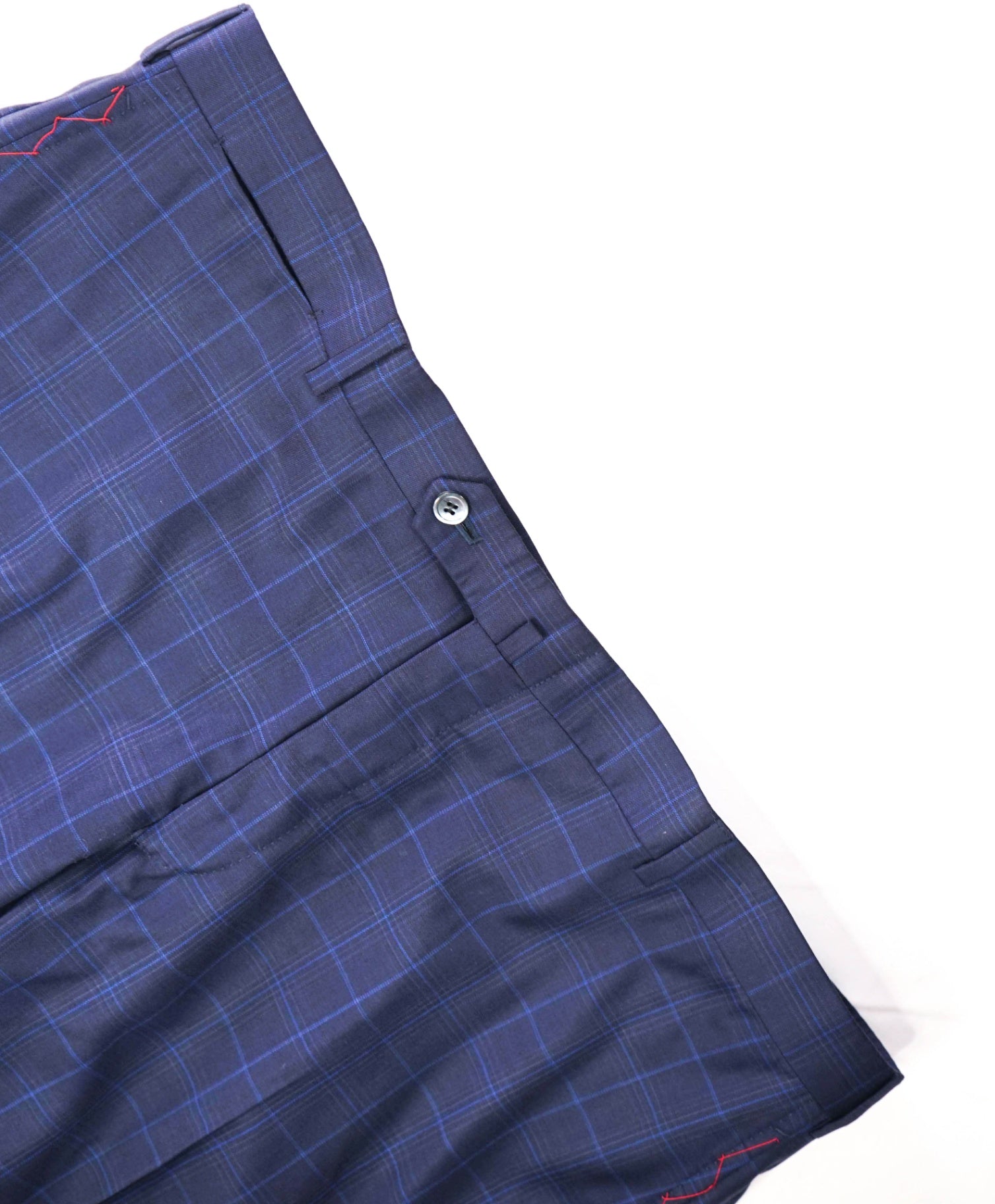 $725 ISAIA - Plaid Navy Blue Wool Pants - 42W