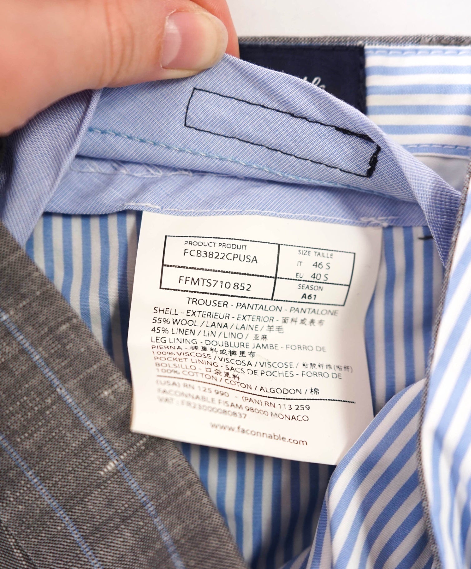 $290 FACONNABLE - Gray Stripe Wool/Linen Flat Front Dress Pants - 32W