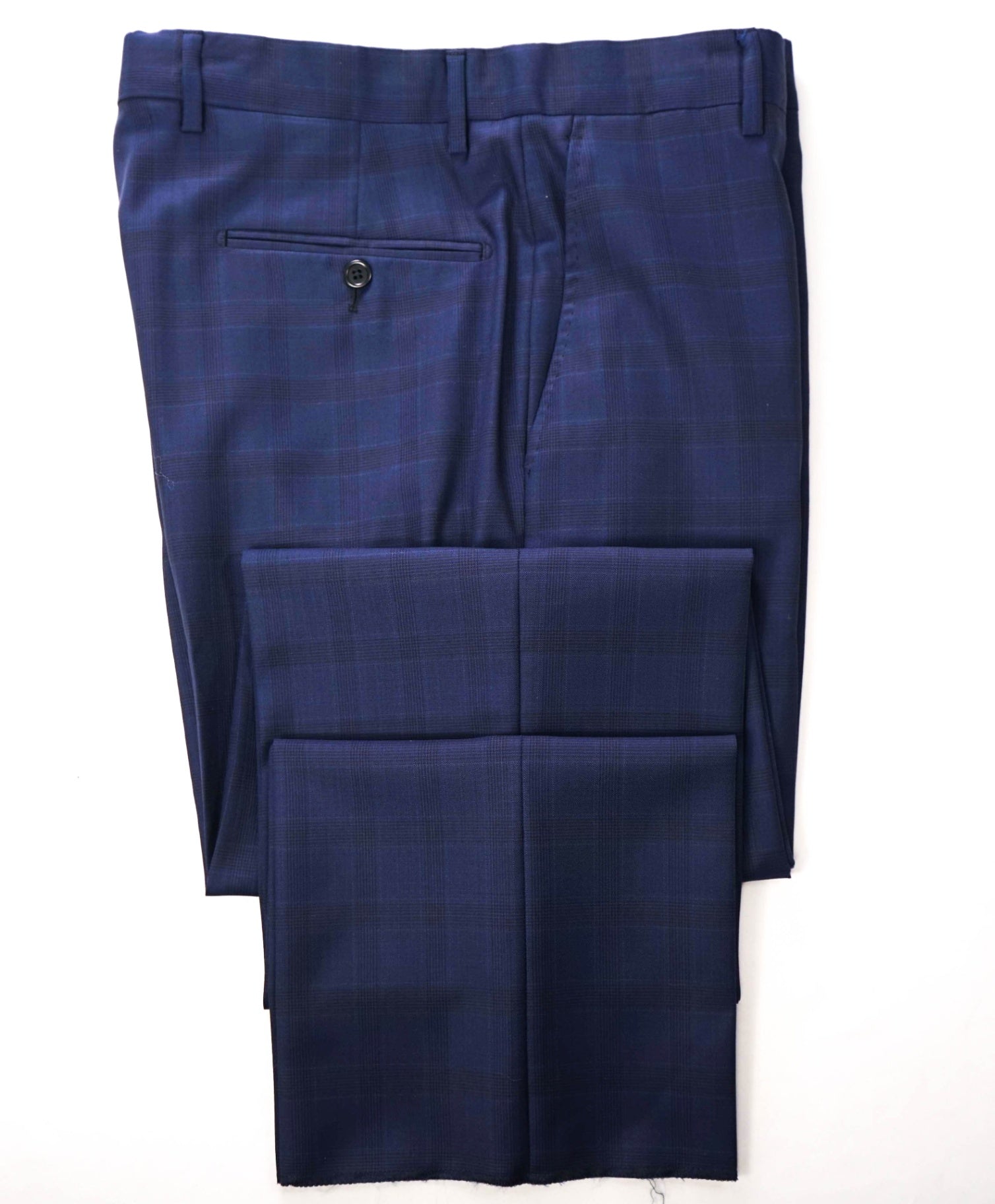$425 SAKS FIFTH AVENUE - Navy Blue Plaid Wool Pants - 34W