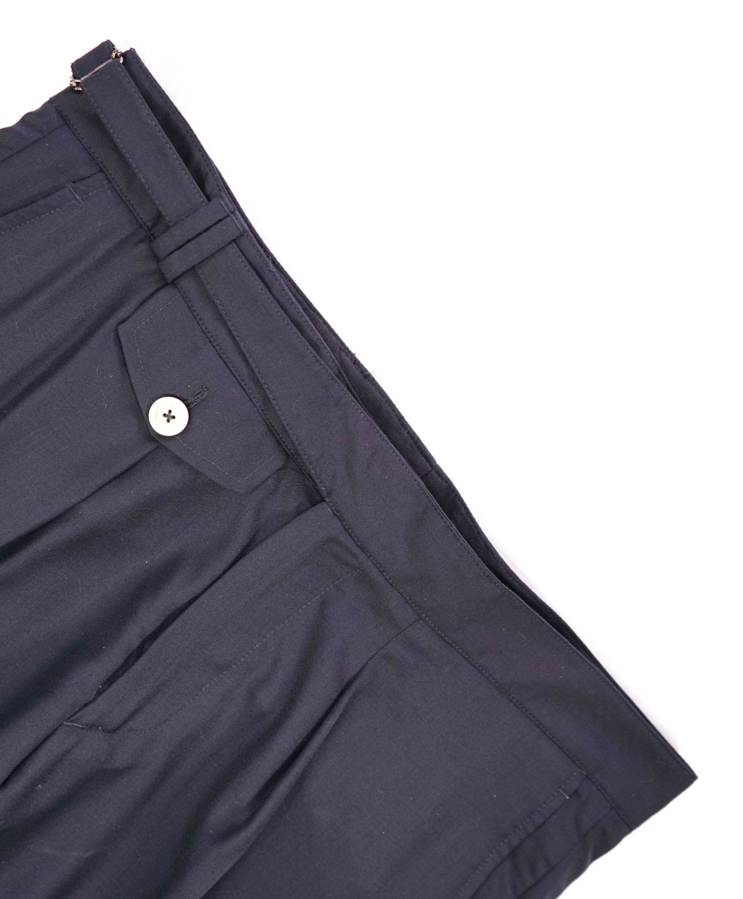 $695 ELEVENTY - Solid Navy Blue Wool/Silk Belted Pants - 36W