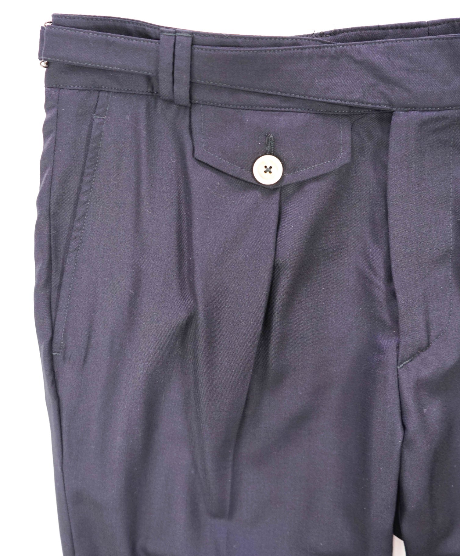 $695 ELEVENTY - Solid Navy Blue Wool/Silk Belted Pants - 36W