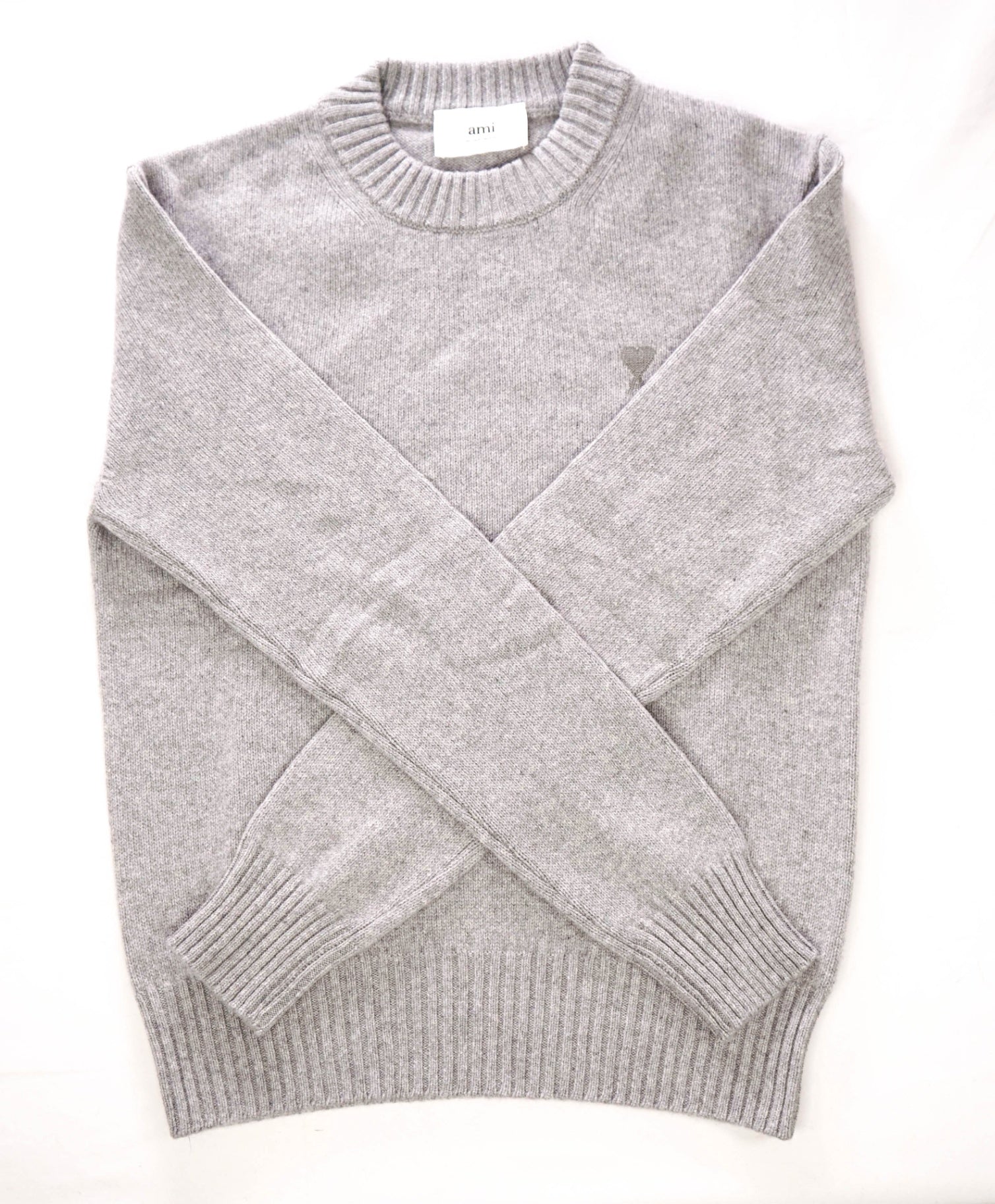 $605 AMI - Gray 97% CASHMERE Crew Neck Sweater - Mens L (Unisex)