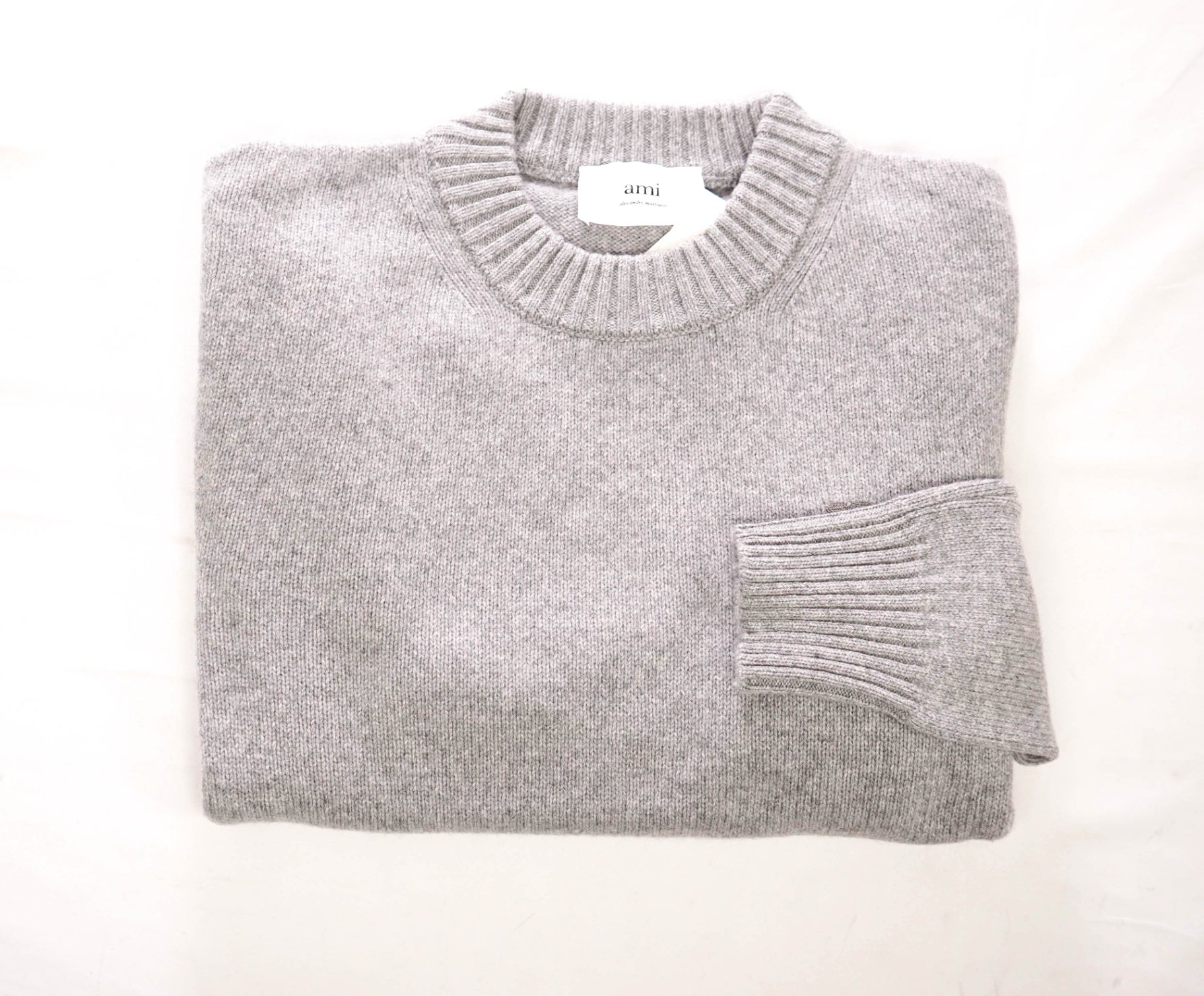 $605 AMI - Gray 97% CASHMERE Crew Neck Sweater - Mens S (Unisex)
