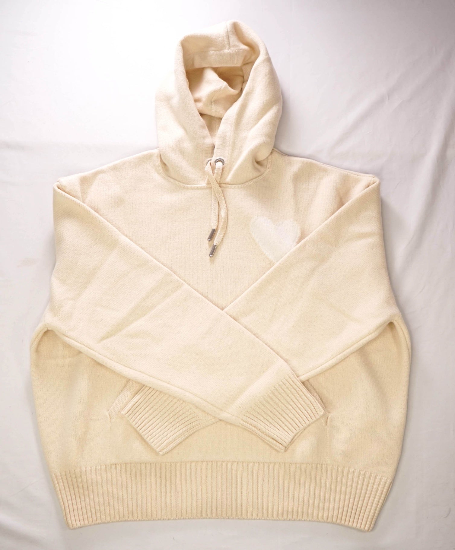 $670 AMI - Vanilla Wool Knit Hoodie - Men's L (Unisex)
