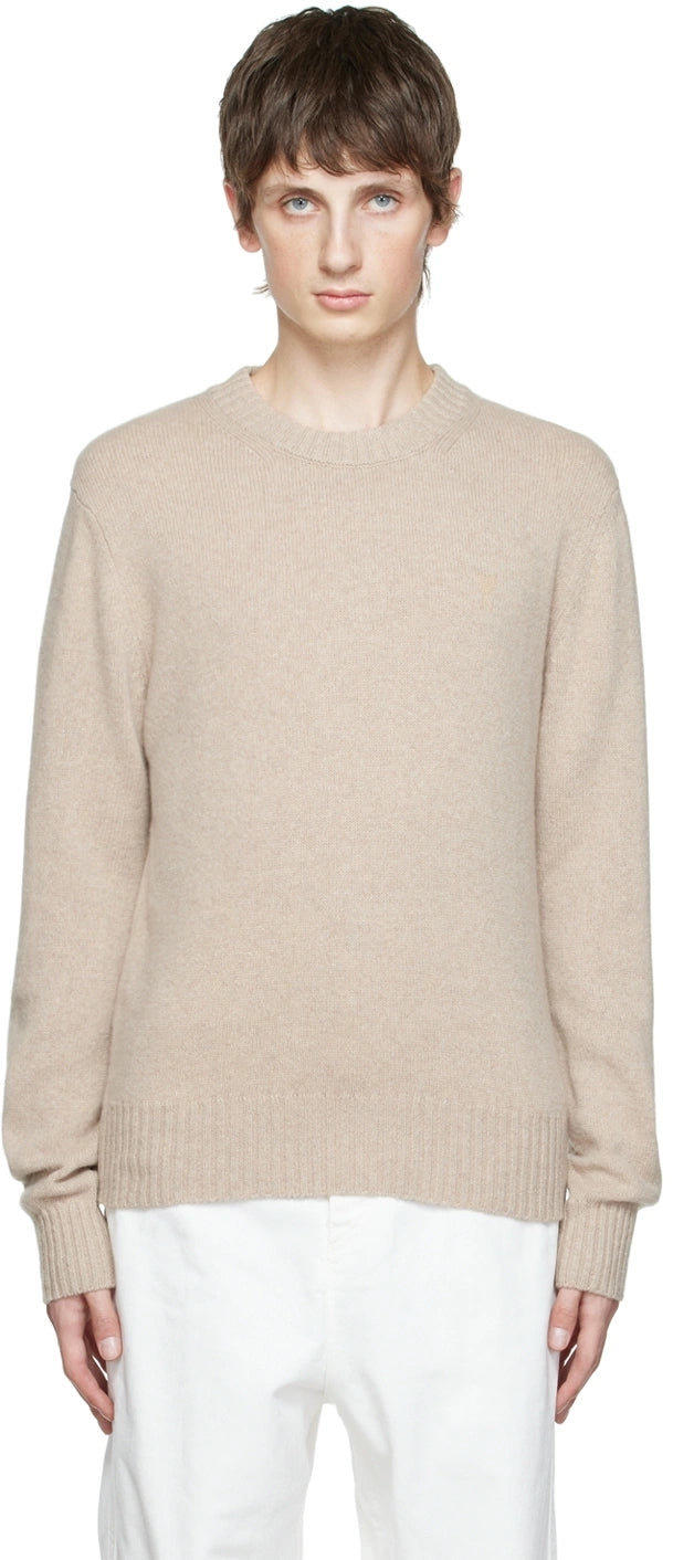 $605 AMI - Beige Neutral *97% CASHMERE* Crew Neck Sweater - M